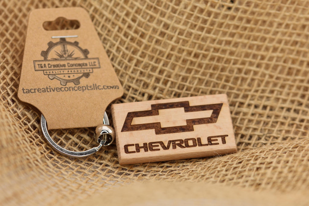 Laser Engraved Chevrolet Keychain / Bag Charm: hardwood car lover gift