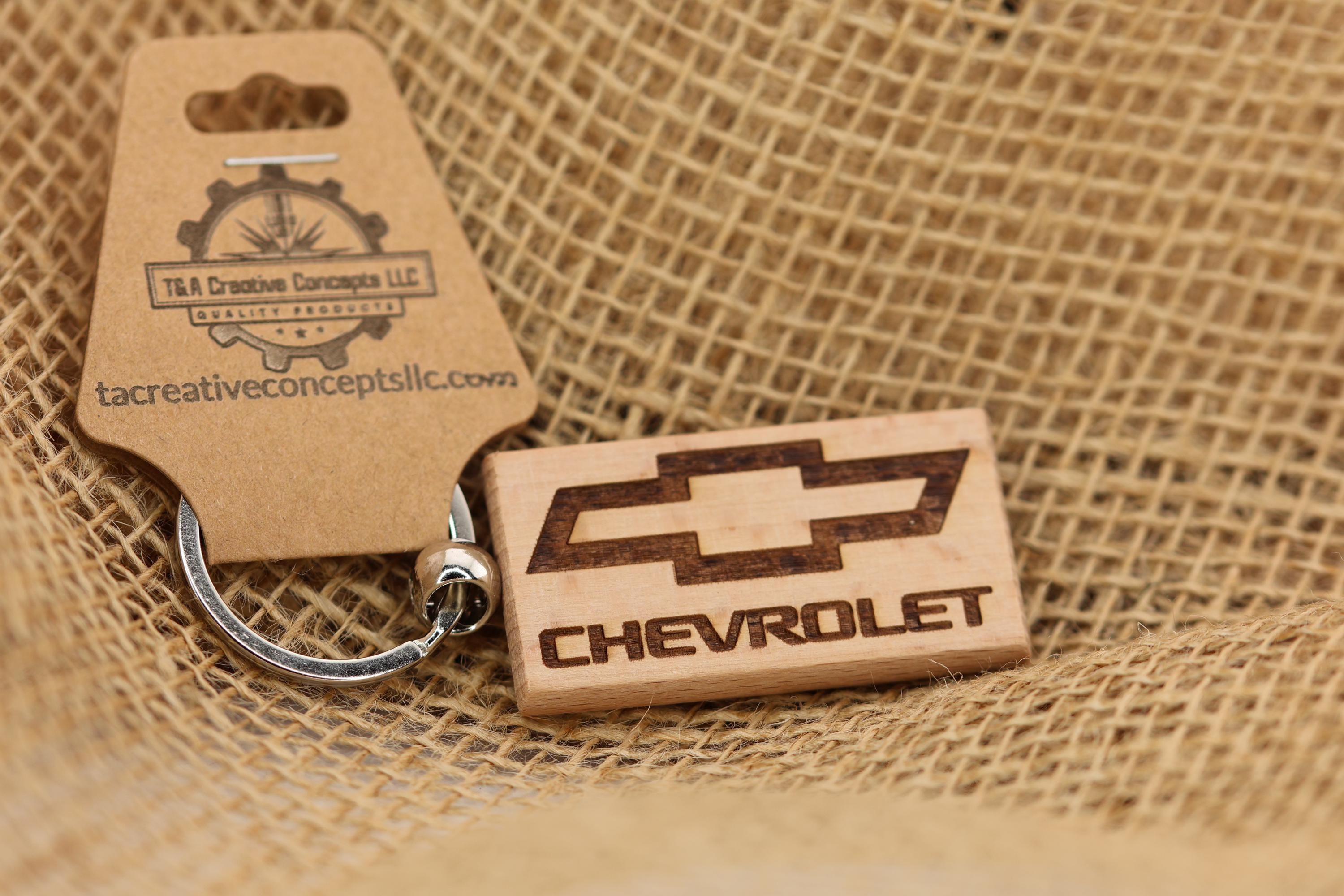 Laser Engraved Chevrolet Keychain / Bag Charm: hardwood car lover gift