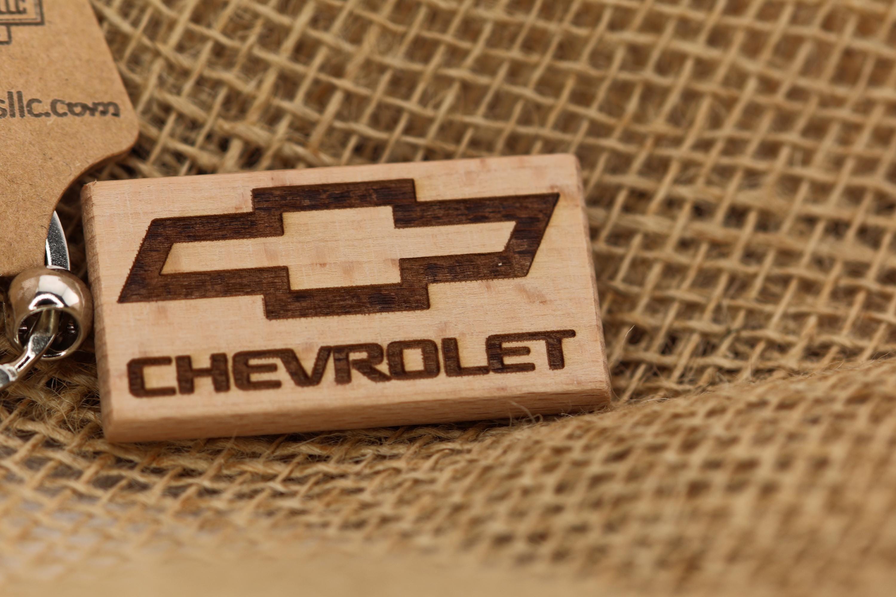 Laser Engraved Chevrolet Keychain / Bag Charm: hardwood car lover gift