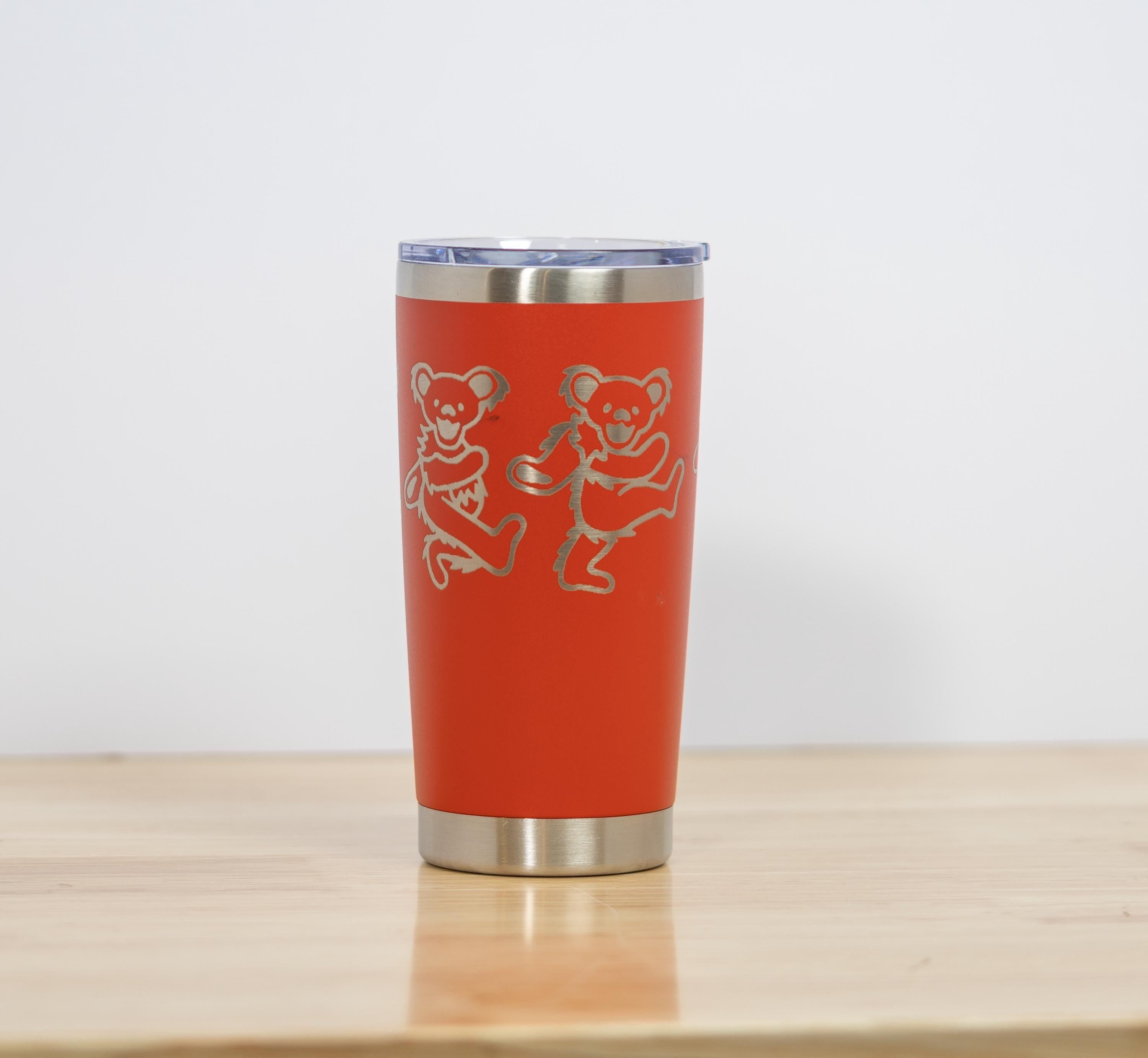 Grateful dead dancing bears 20oz laser engraved stainless steel tumbler with lid | custom color insulated cup