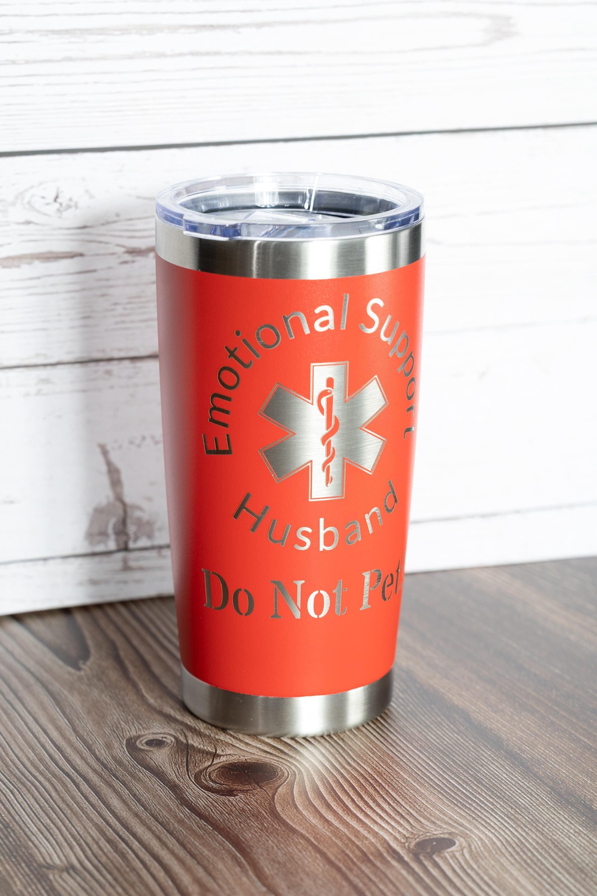 20oz emotional support husband tumbler with lid | funny laser engraved cup | do not pet joke gift | travel drinkware