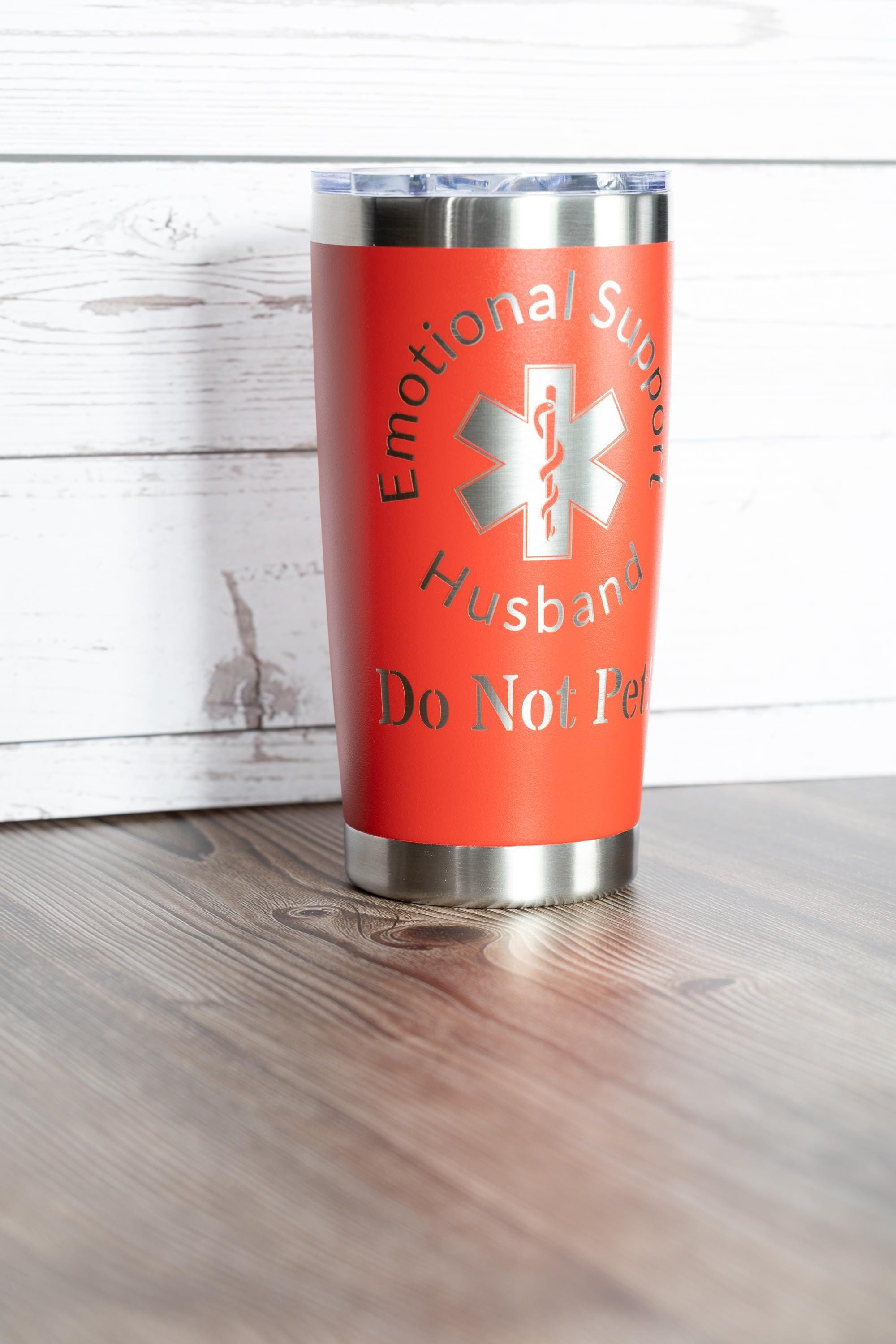 20oz emotional support husband tumbler with lid | funny laser engraved cup | do not pet joke gift | travel drinkware