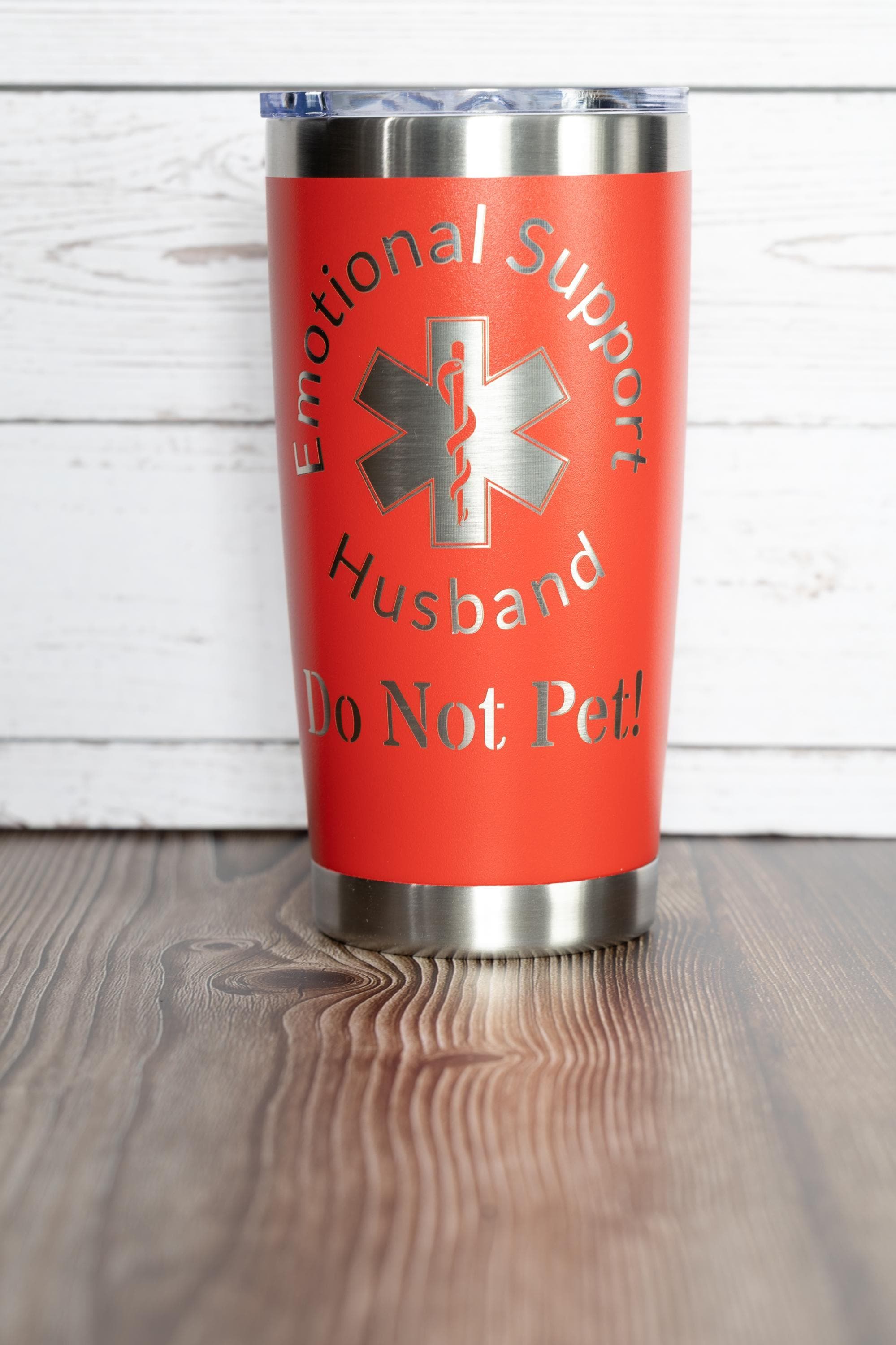 20oz emotional support husband tumbler with lid | funny laser engraved cup | do not pet joke gift | travel drinkware