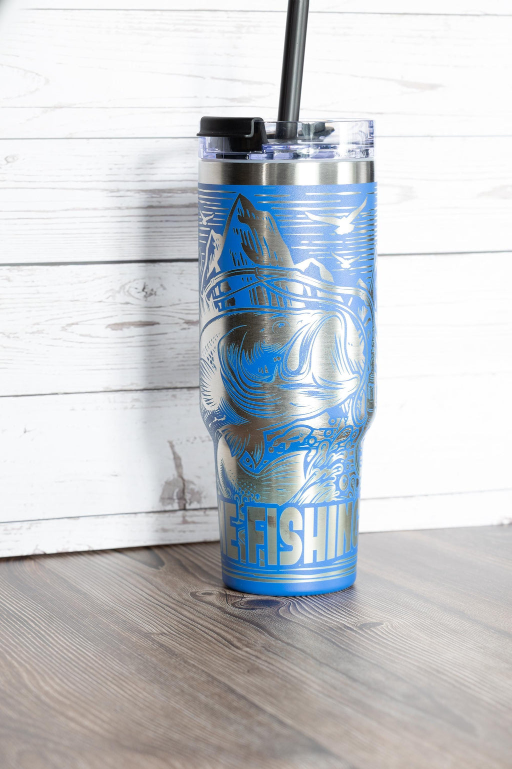 Gone fishing tumbler: laser engraved 40oz stainless steel fisherman gift