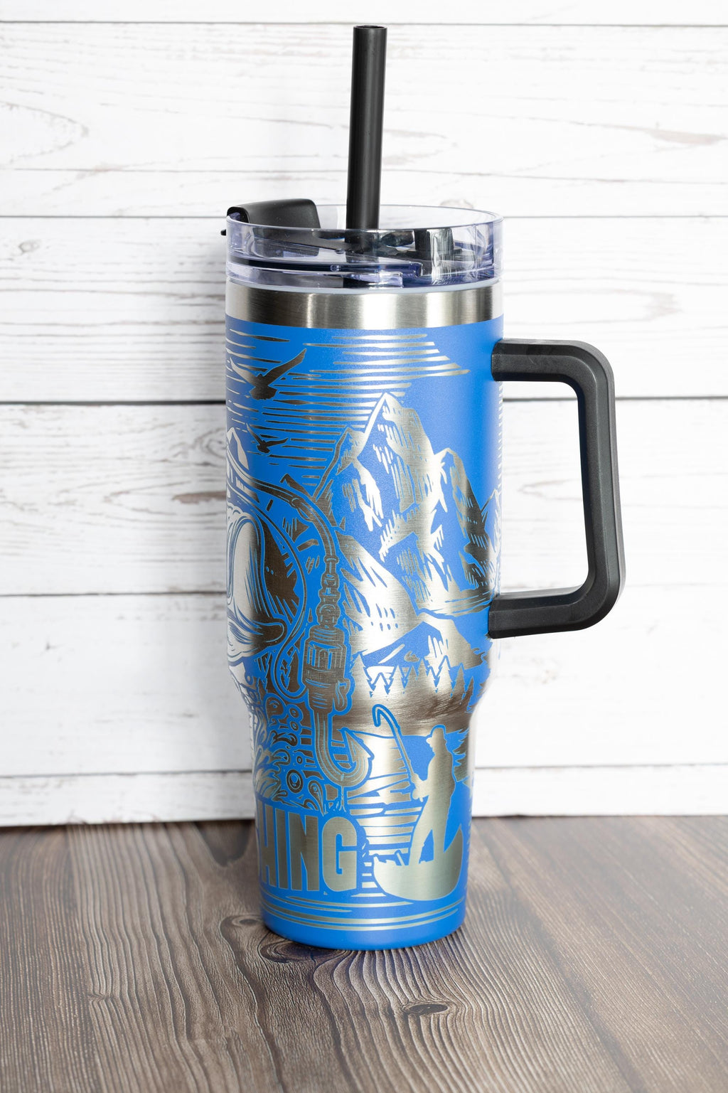 Gone fishing tumbler: laser engraved 40oz stainless steel fisherman gift