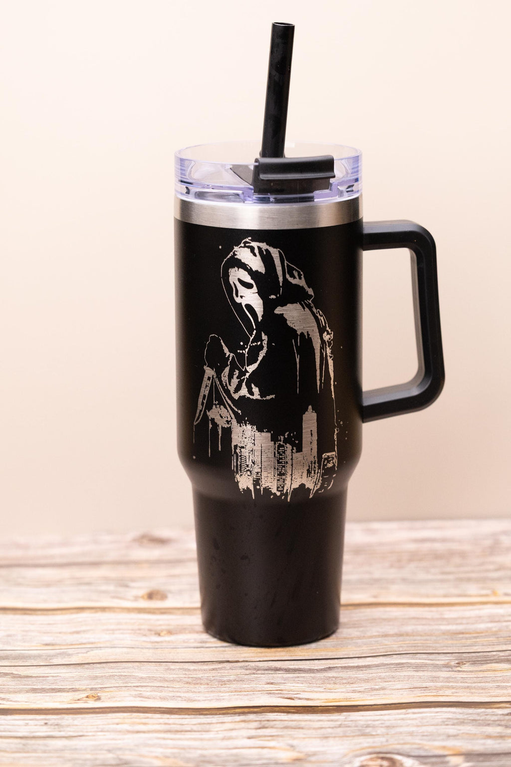 Ghost face tumbler: laser engraved scream movie stainless steel cup