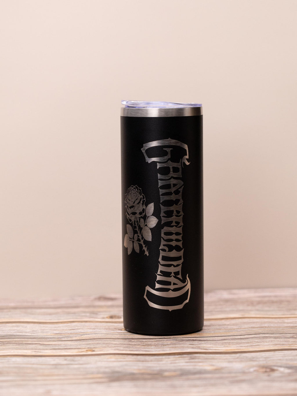 Grateful dead & rose 20oz skinny tumbler with lid | laser engraved stainless steel cup | deadhead music fan gift
