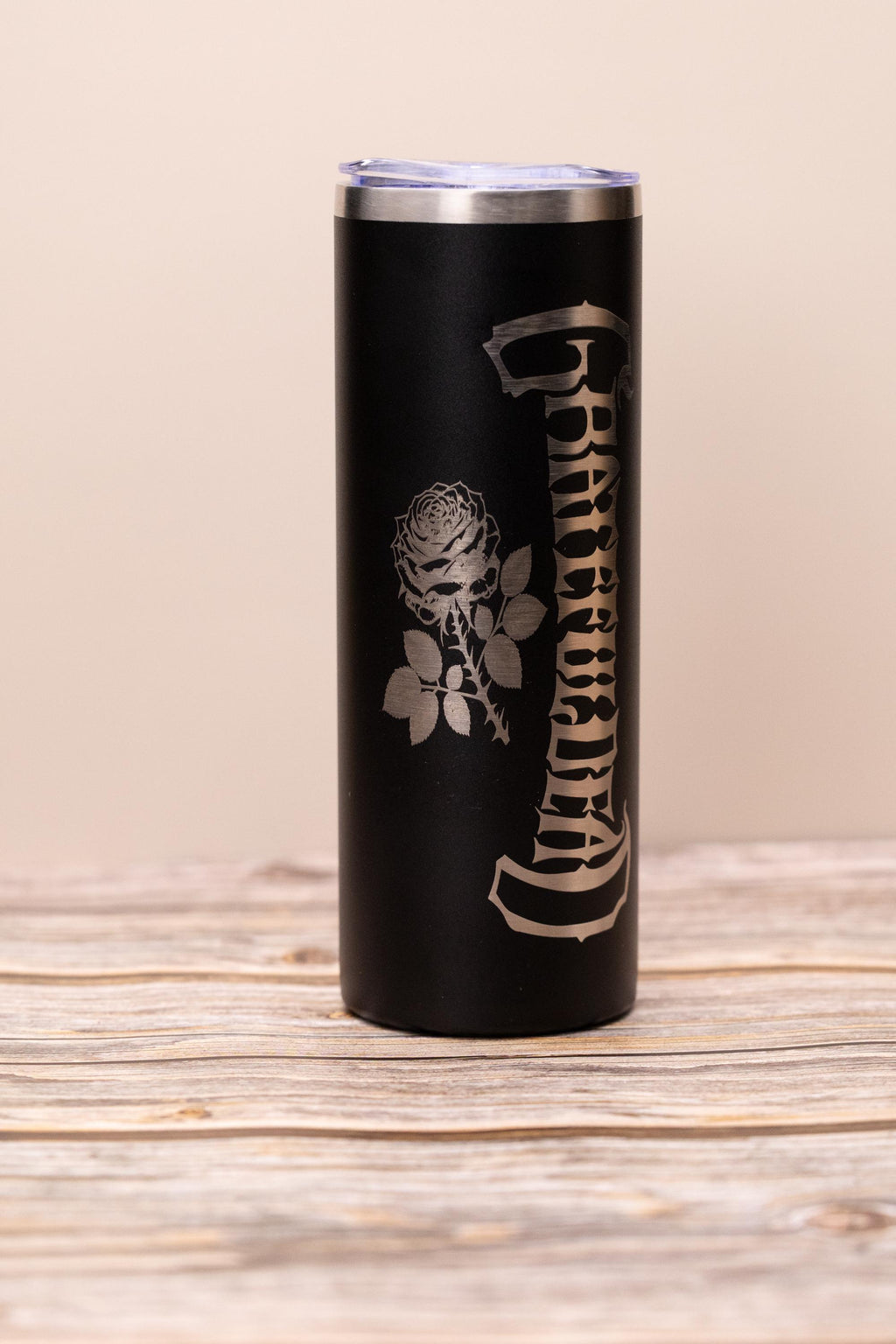Grateful dead & rose 20oz skinny tumbler with lid | laser engraved stainless steel cup | deadhead music fan gift