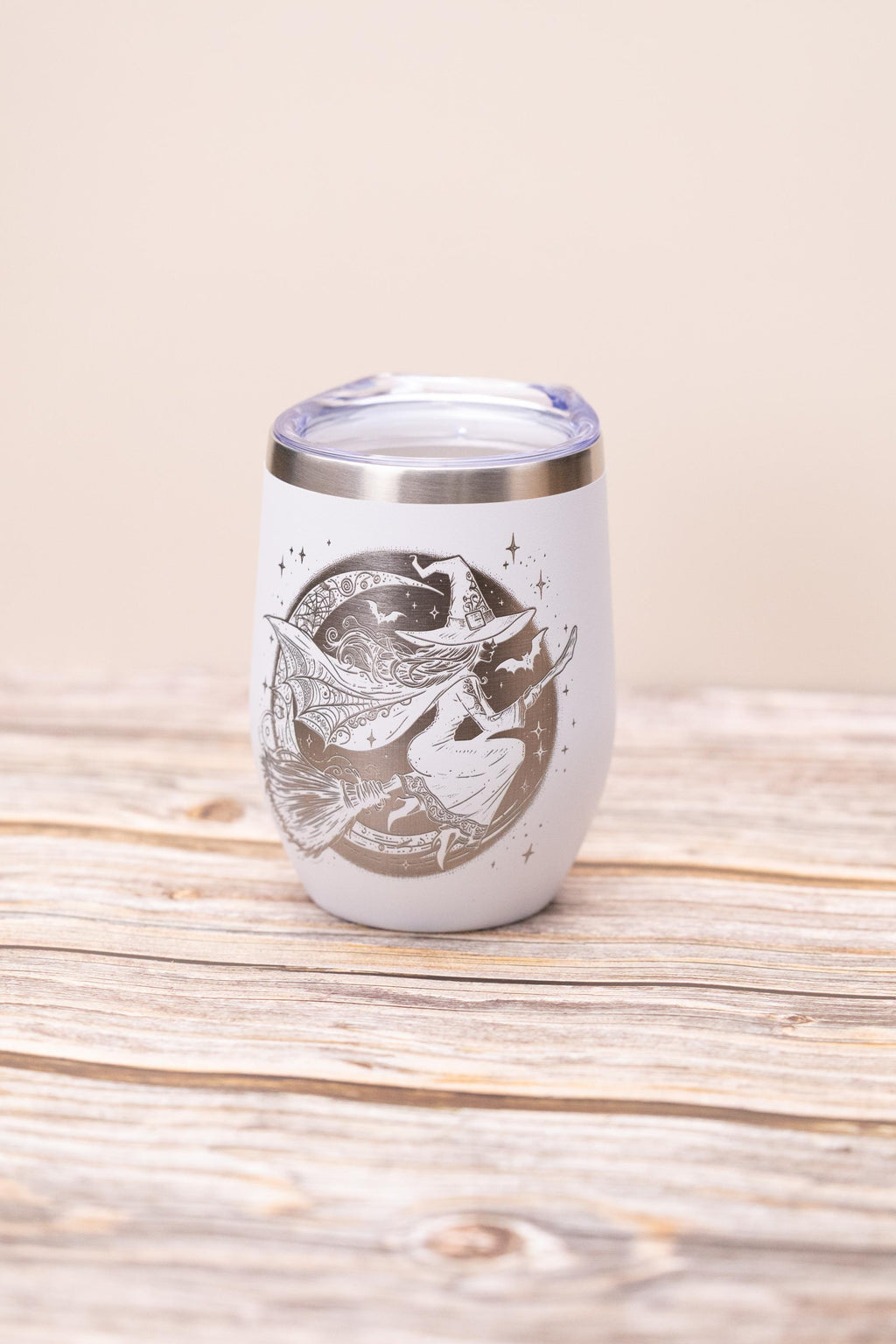 Witch wine tumbler 12 oz | laser engraved stainless steel cup with lid | spooky halloween gift for wine lovers