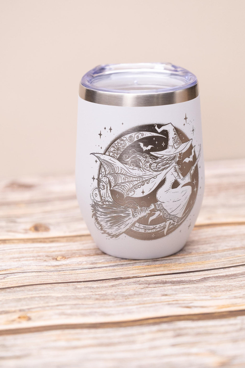 Witch wine tumbler 12 oz | laser engraved stainless steel cup with lid | spooky halloween gift for wine lovers