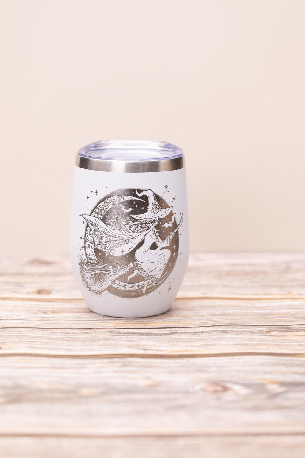 Witch wine tumbler 12 oz | laser engraved stainless steel cup with lid | spooky halloween gift for wine lovers