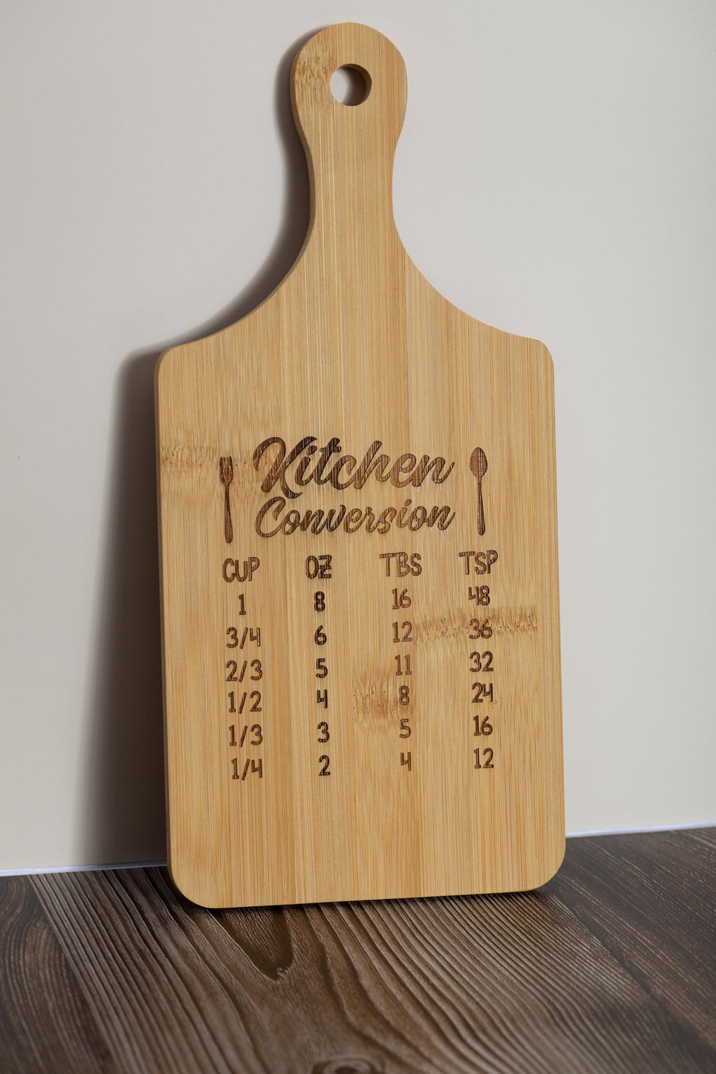 Bamboo kitchen conversion cutting board: laser engraved cooking chart