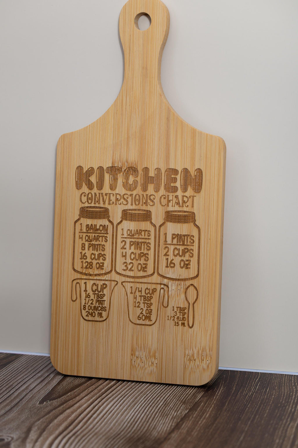 Bamboo kitchen conversion cutting board - laser engraved cooking chart