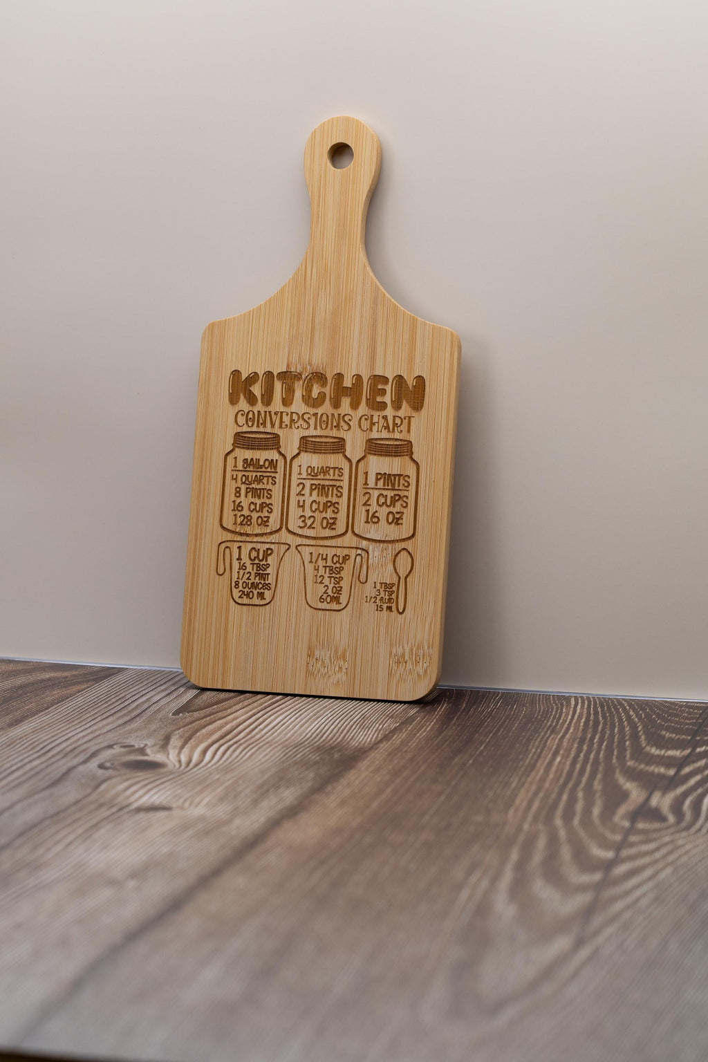 Bamboo kitchen conversion cutting board - laser engraved cooking chart