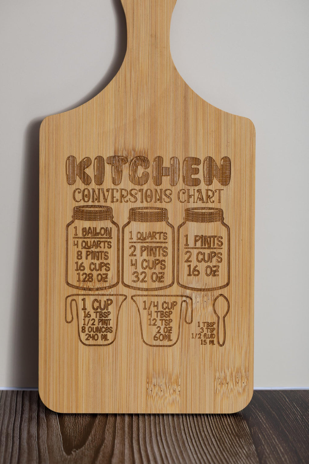 Bamboo kitchen conversion cutting board - laser engraved cooking chart