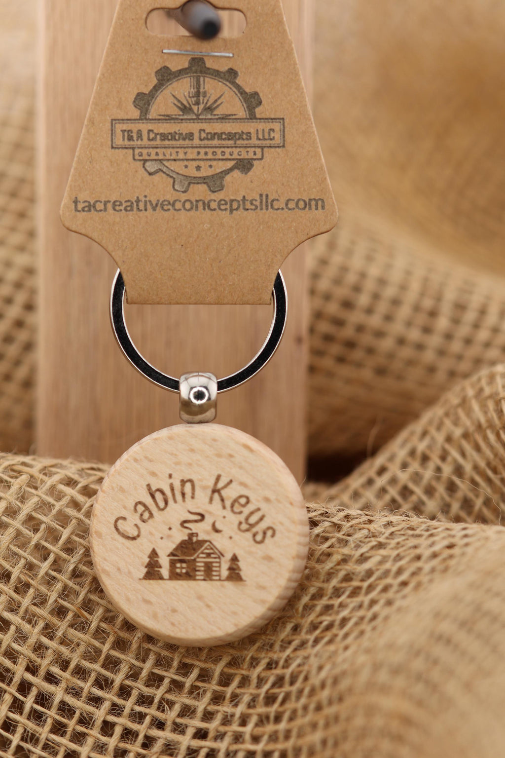Cabin keys keychain: laser engraved hardwood with stainless steel keyring
