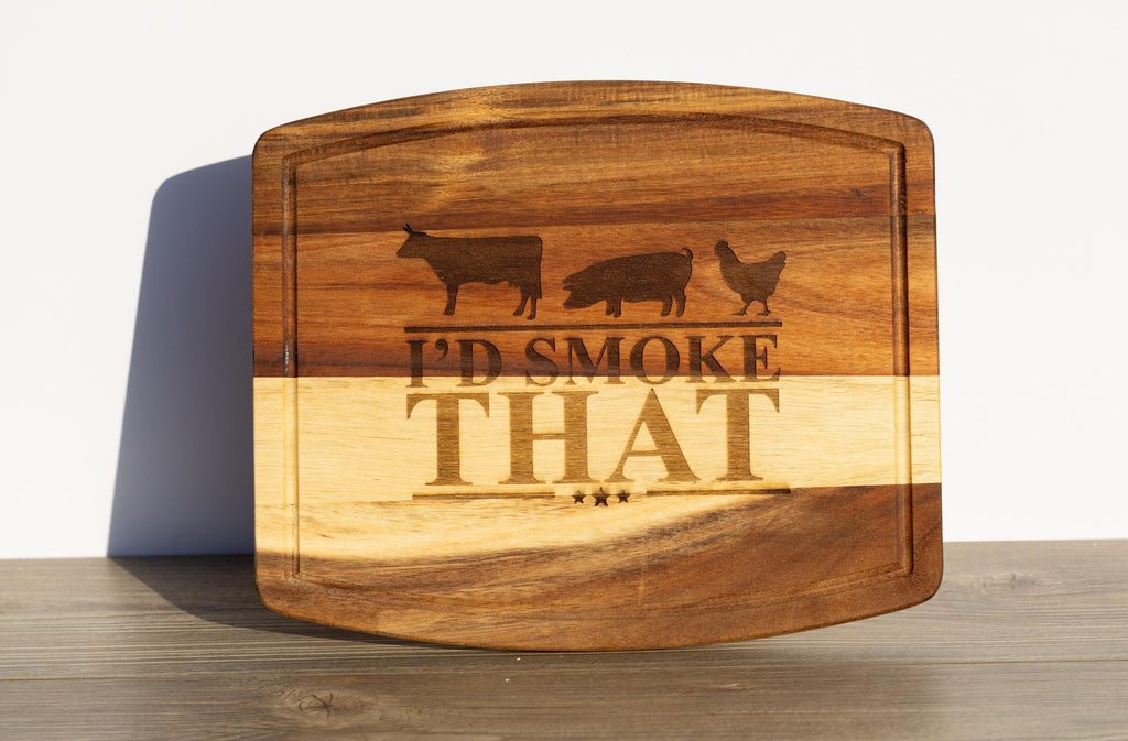 I'd smoke that acacia wood cutting board: funny bbq grill master gift