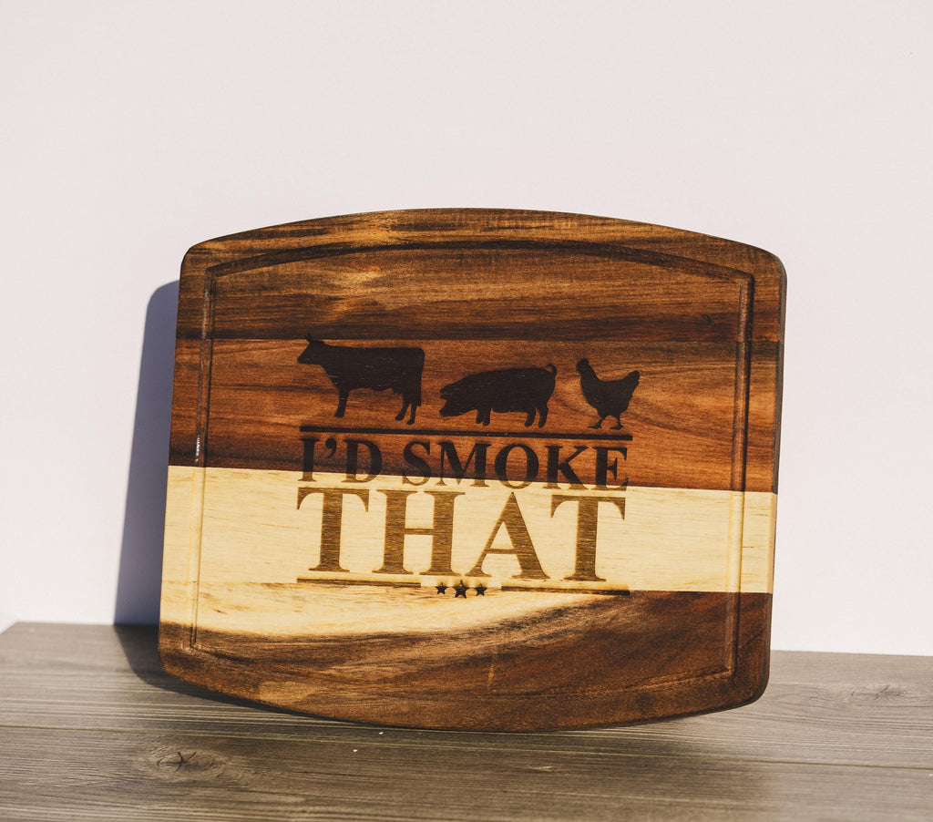 I'd smoke that acacia wood cutting board: funny bbq grill master gift