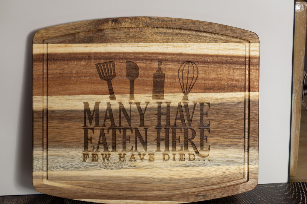 Funny acacia wood cutting board: laser engraved kitchen gift