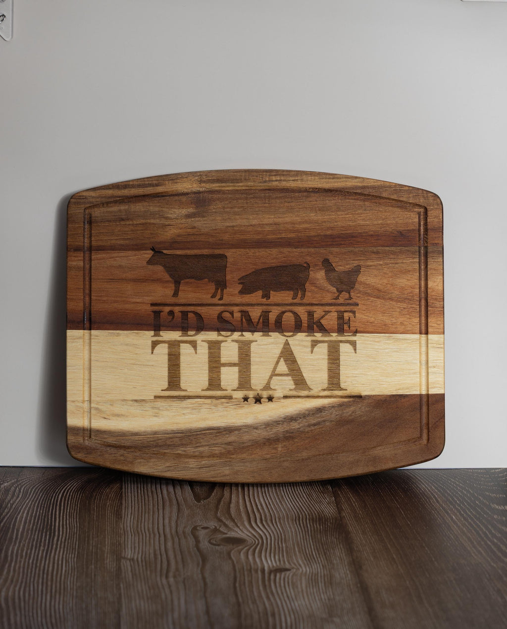 I'd smoke that acacia wood cutting board: funny bbq grill master gift