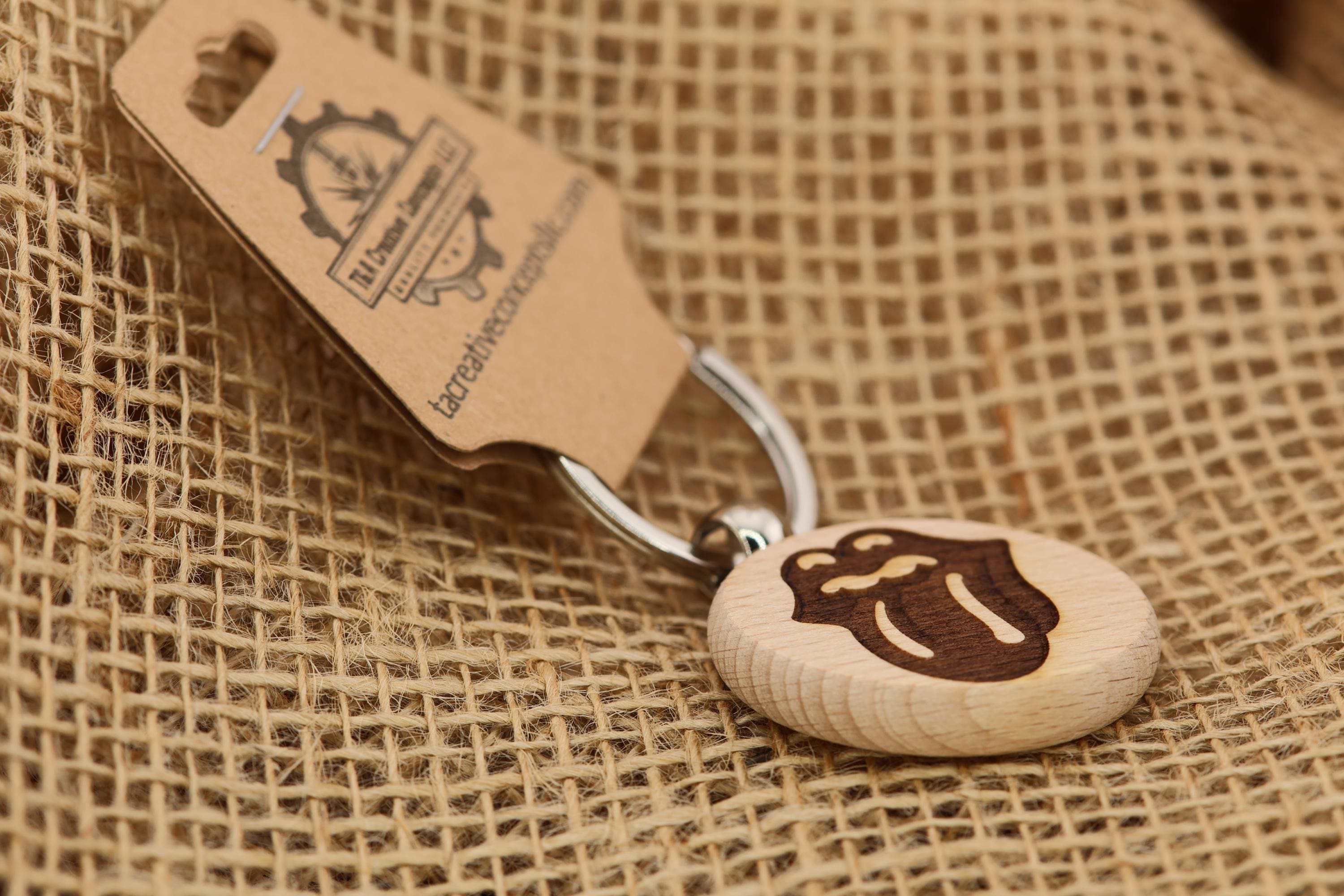 Rolling Stones Lips Keychain / Bag Charm: laser engraved hardwood, stainless steel keyring