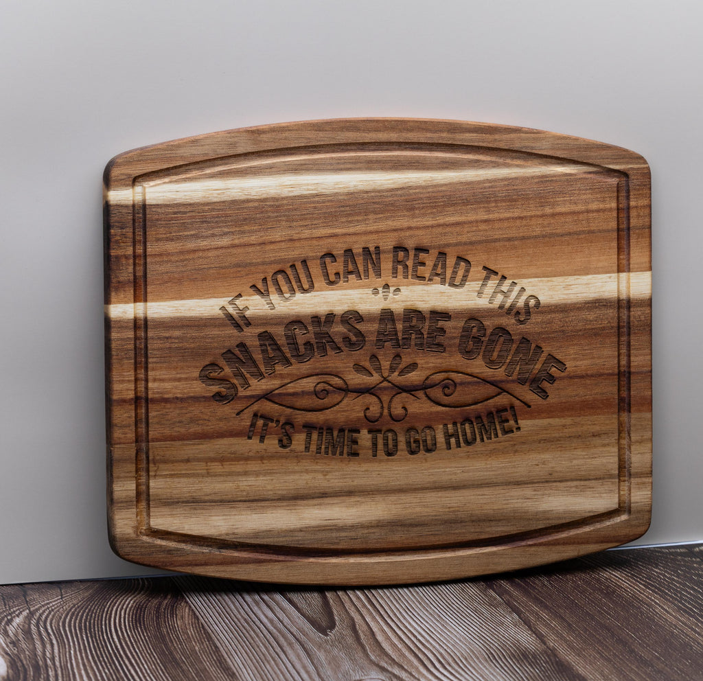 Funny acacia wood charcuterie board: laser engraved cheese & snack server