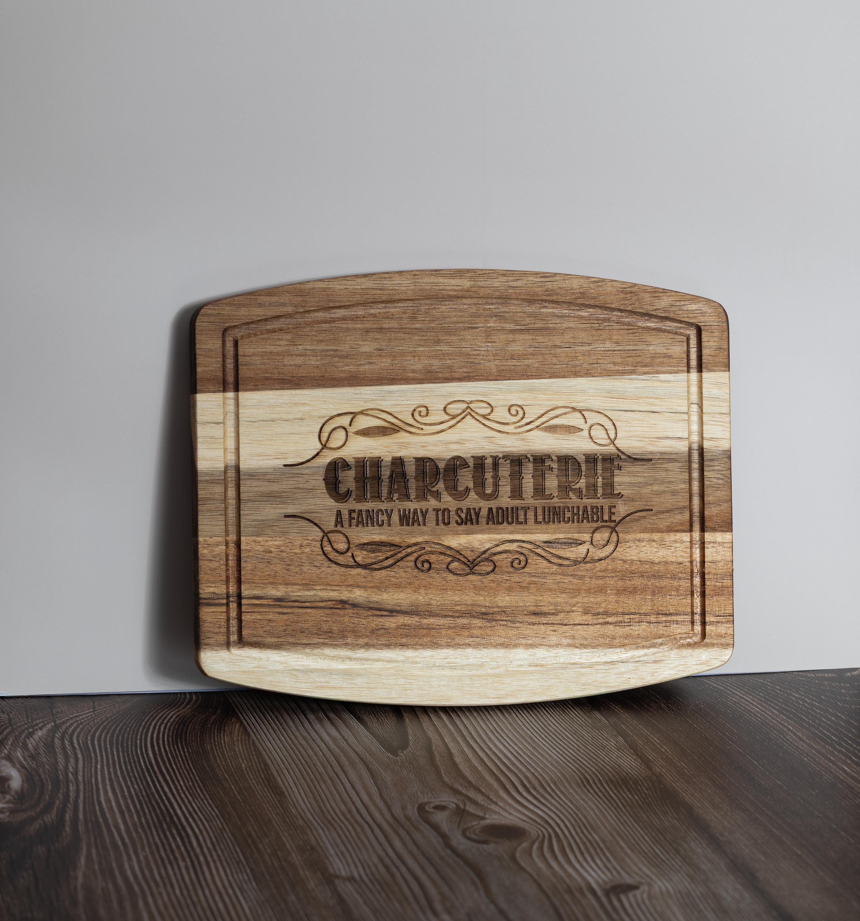 Funny 'adult lunchable' acacia wood charcuterie board - laser engraved