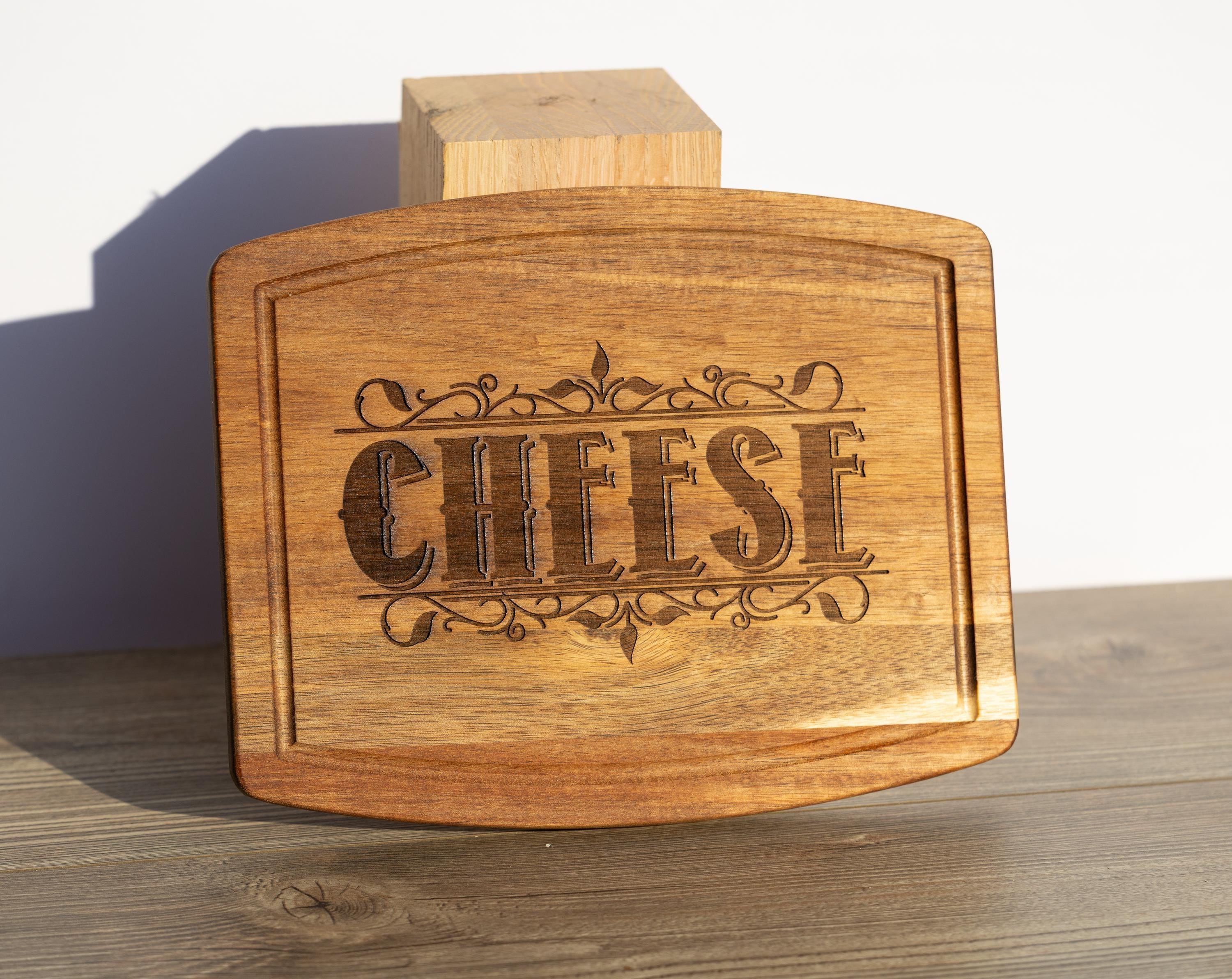 Acacia wood cheese charcuterie board: laser engraved rustic serving tray