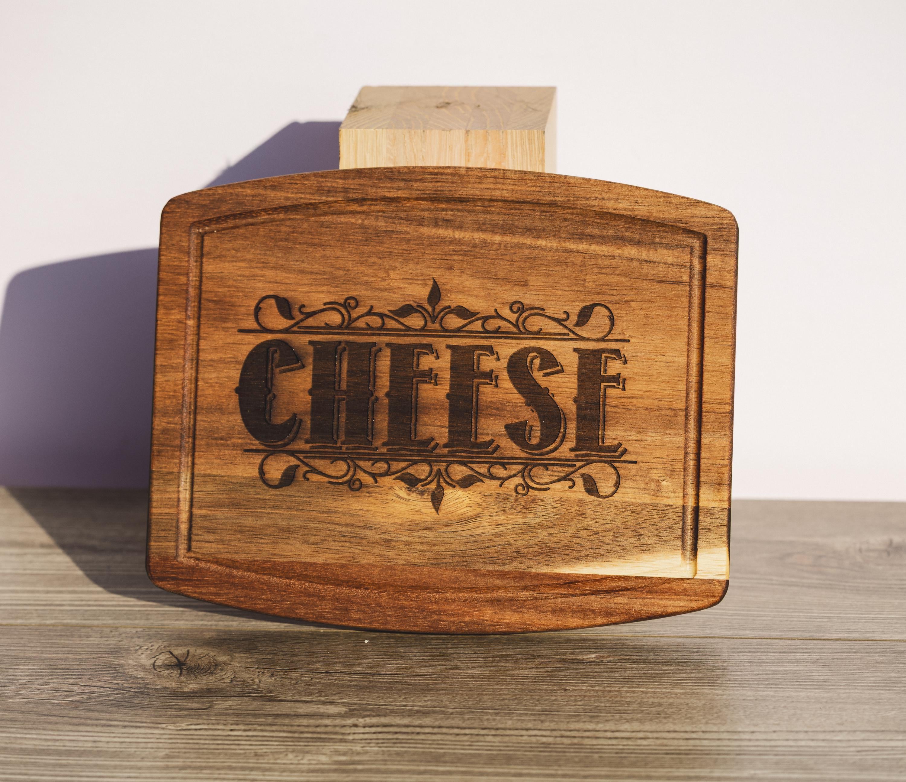Acacia wood cheese charcuterie board: laser engraved rustic serving tray