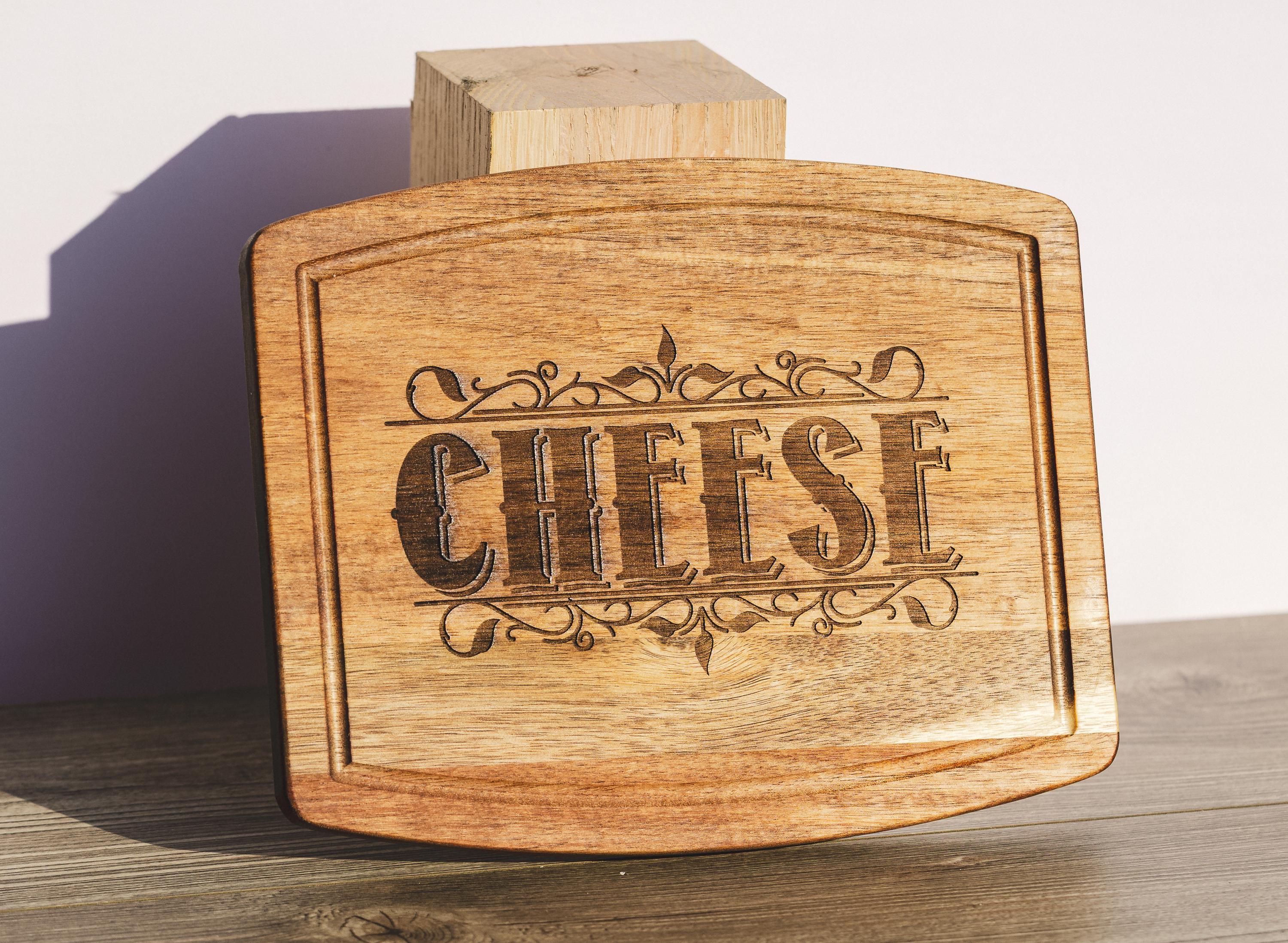 Acacia wood cheese charcuterie board: laser engraved rustic serving tray