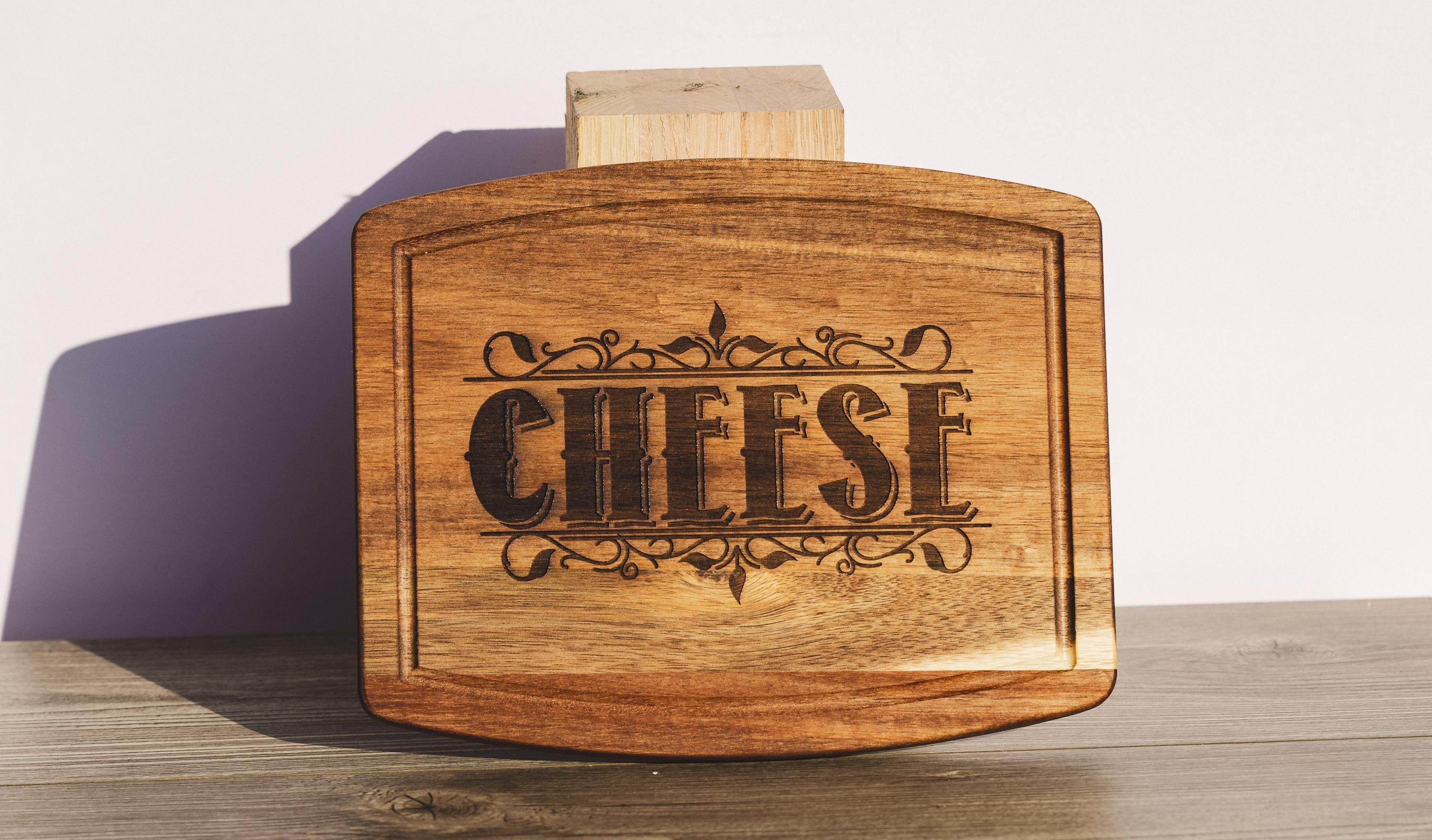 Acacia wood cheese charcuterie board: laser engraved rustic serving tray