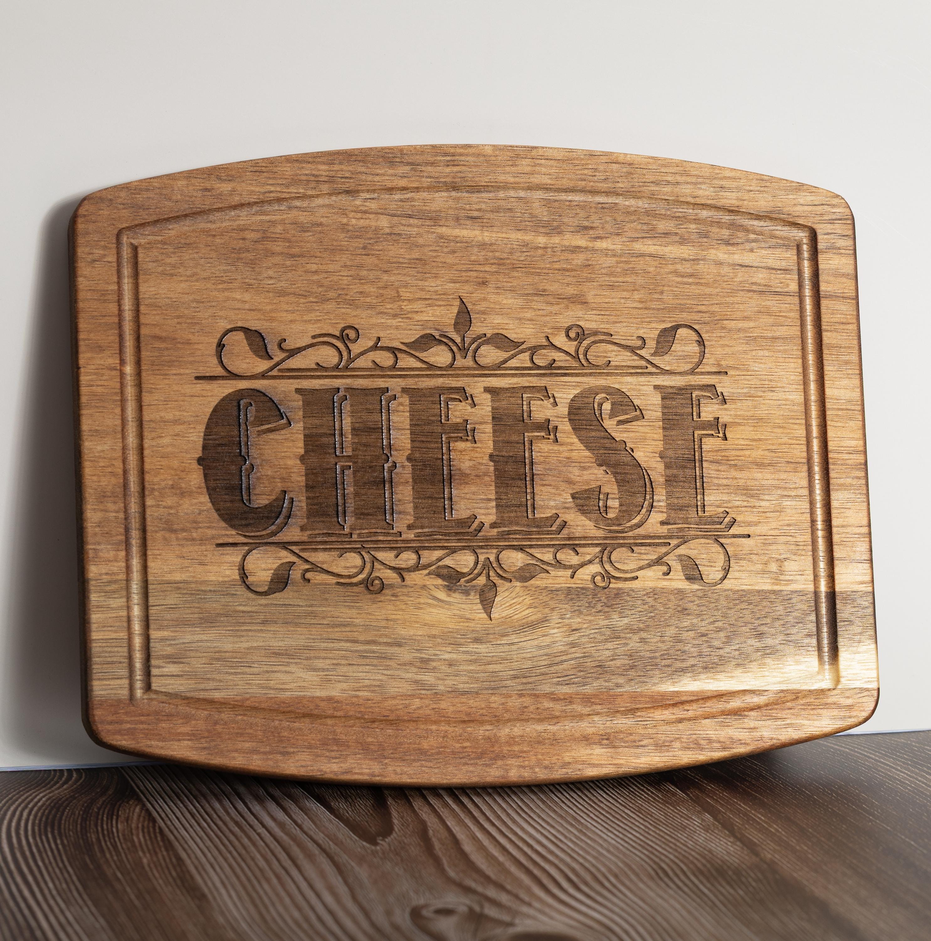 Acacia wood cheese charcuterie board: laser engraved rustic serving tray