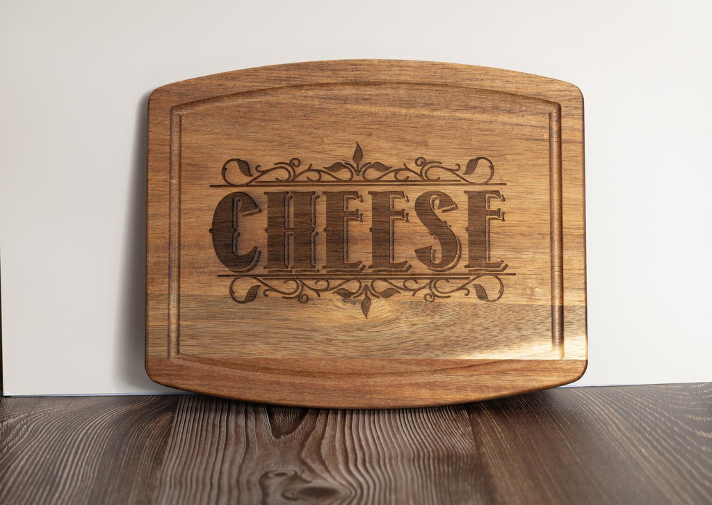 Acacia wood cheese charcuterie board: laser engraved rustic serving tray