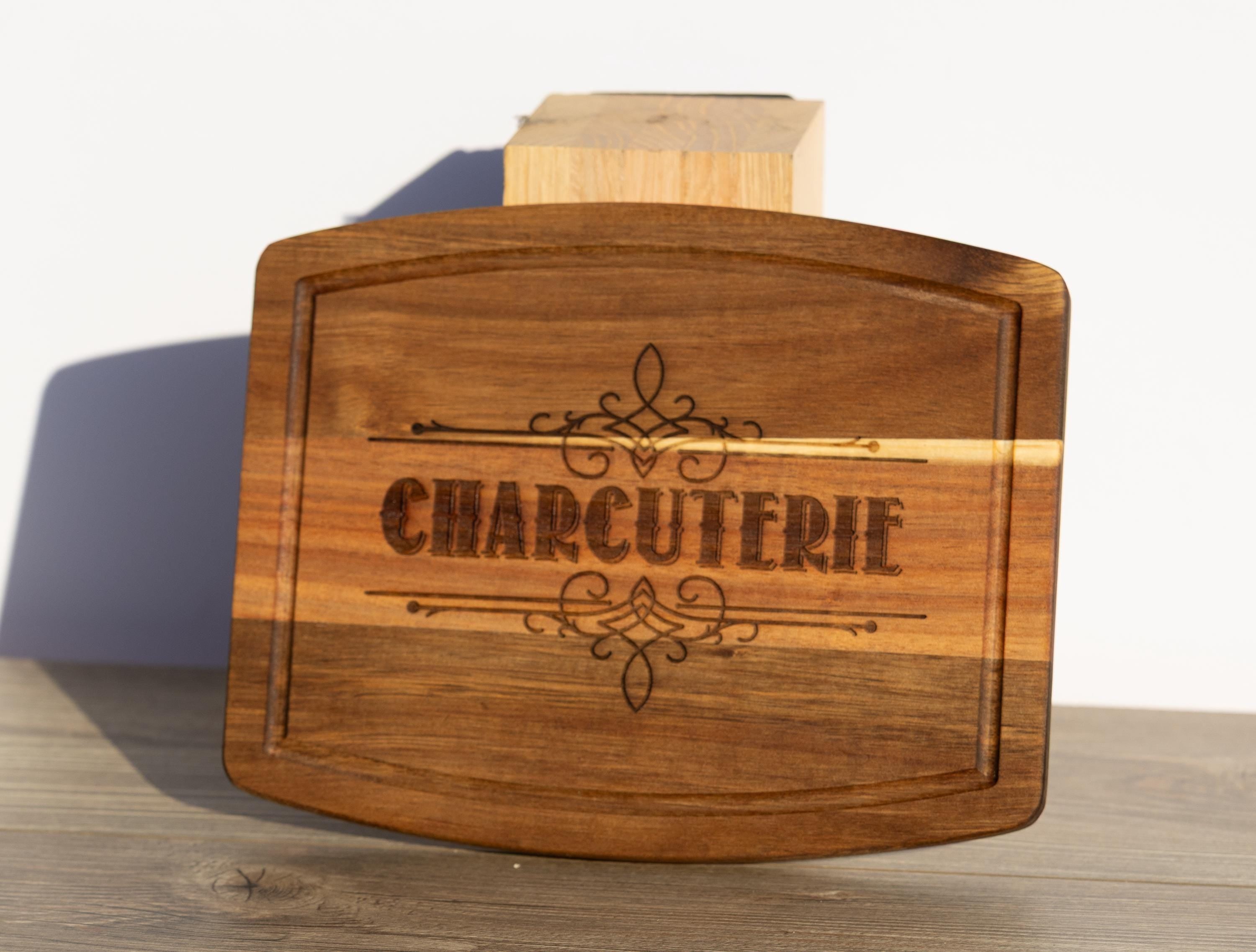 Acacia wood charcuterie board: rustic laser engraved serving tray (10x12)