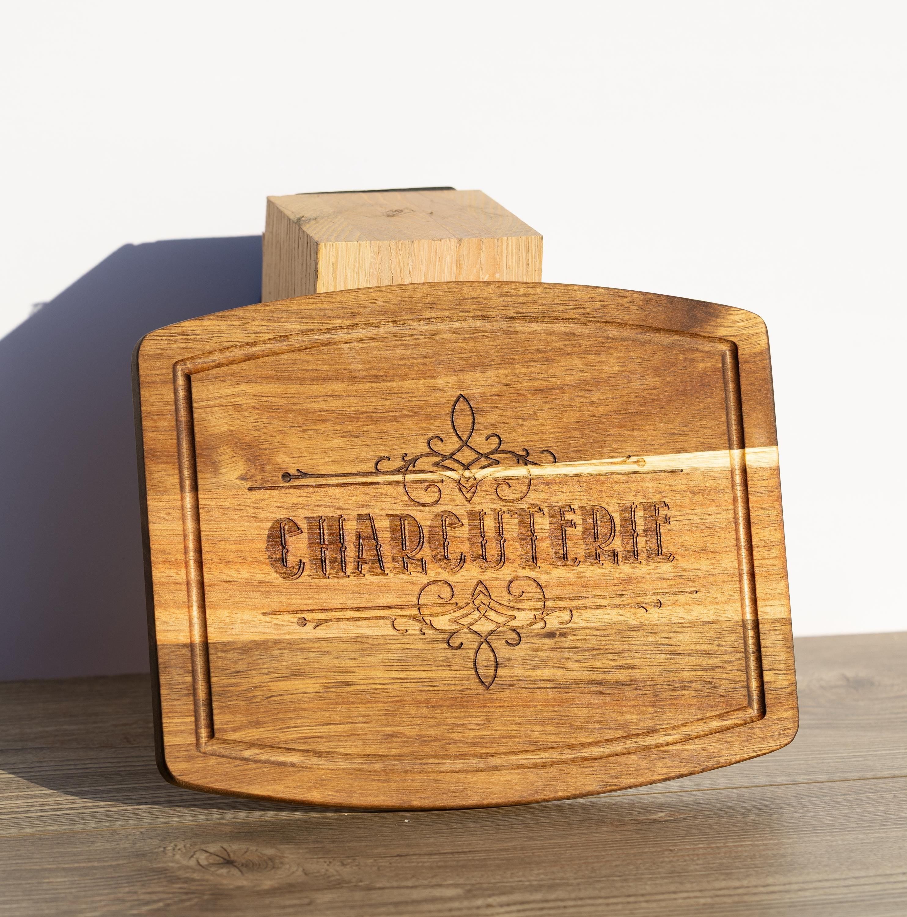 Acacia wood charcuterie board: rustic laser engraved serving tray (10x12)