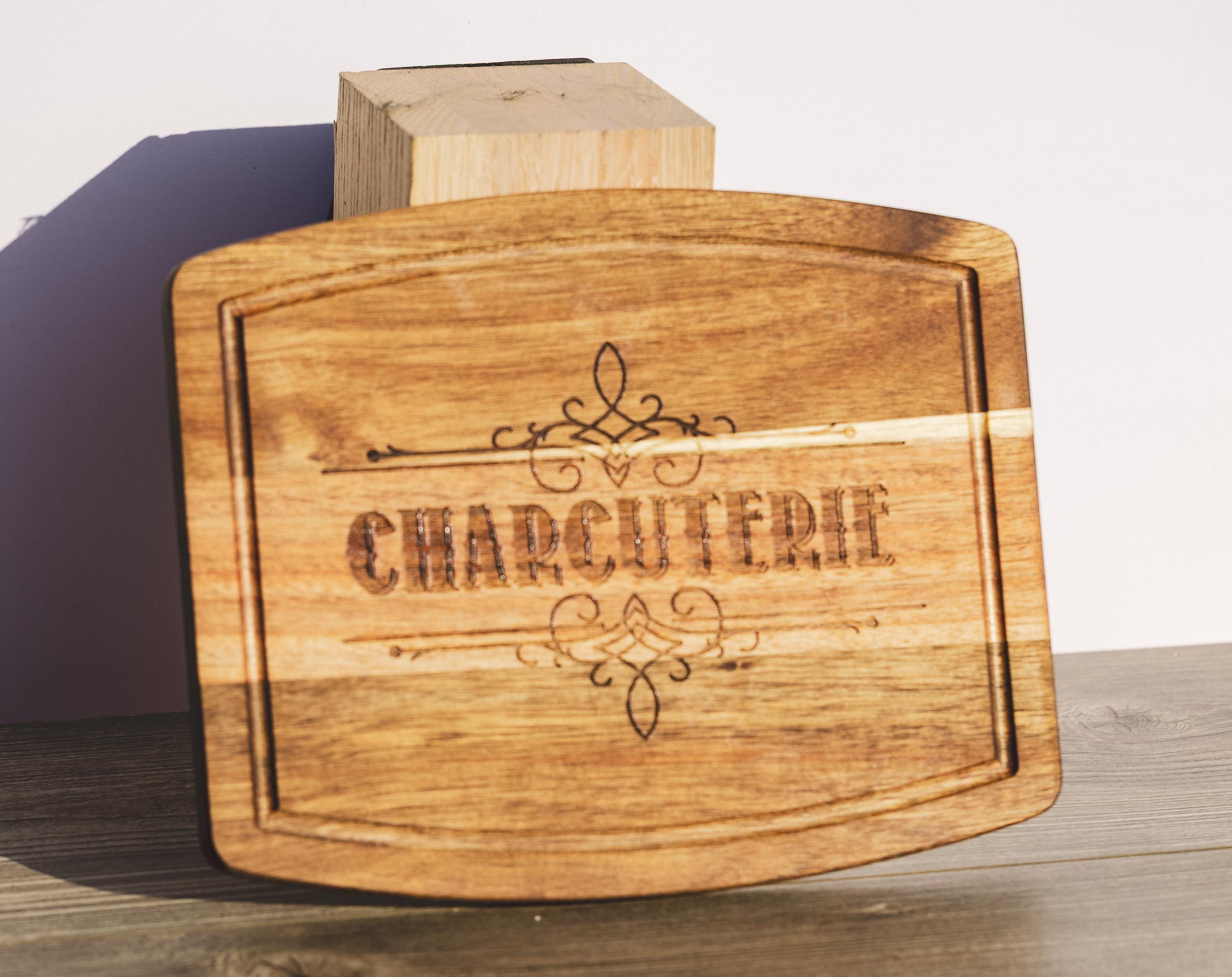 Acacia wood charcuterie board: rustic laser engraved serving tray (10x12)