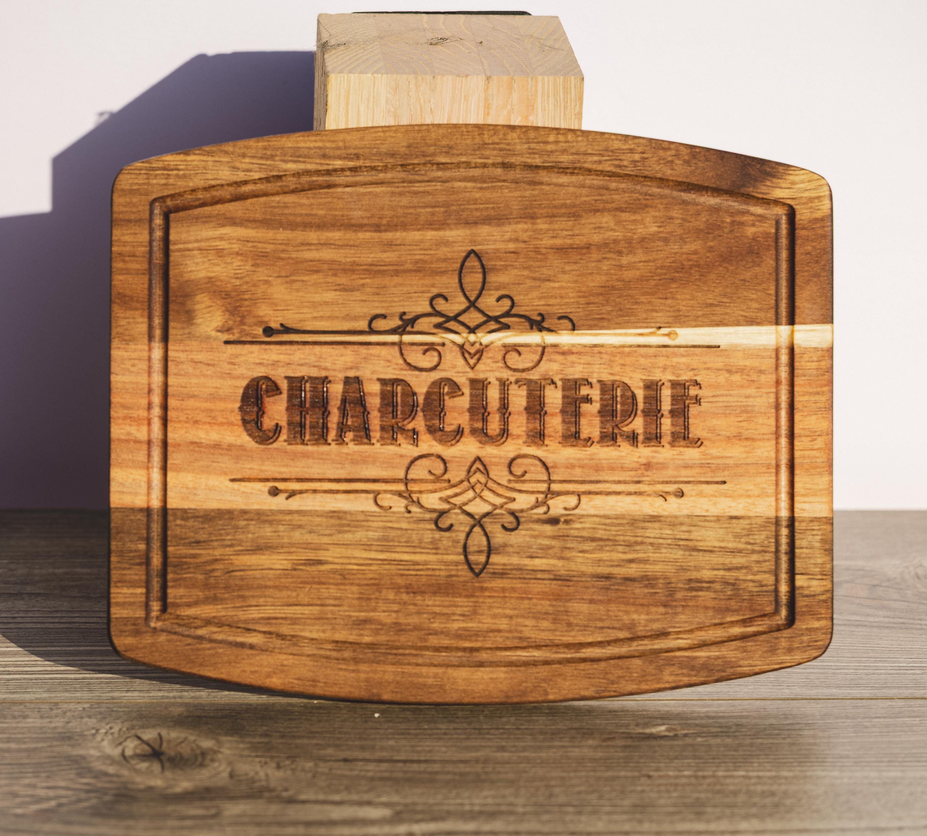 Acacia wood charcuterie board: rustic laser engraved serving tray (10x12)