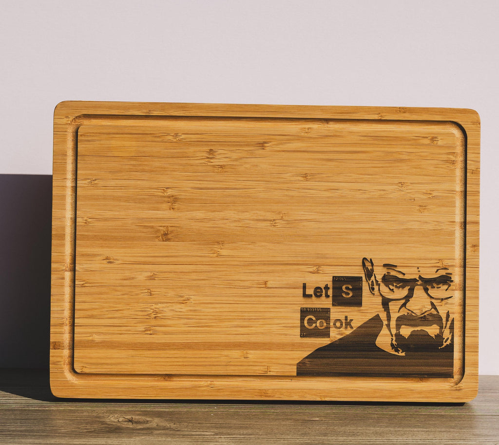 Breaking bad bamboo cutting board: "let's cook" laser engraved wood