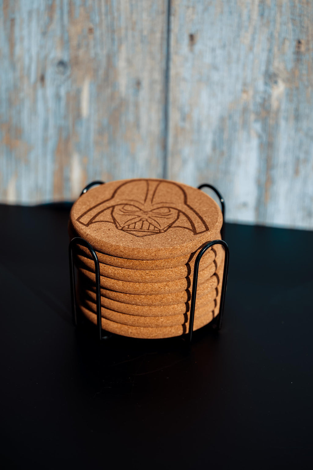 Darth vader cork coaster set with holder - star wars engraved geek decor