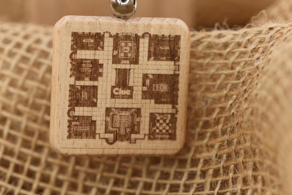 Laser engraved Clue gameboard keychain / bag charm: hardwood & stainless steel