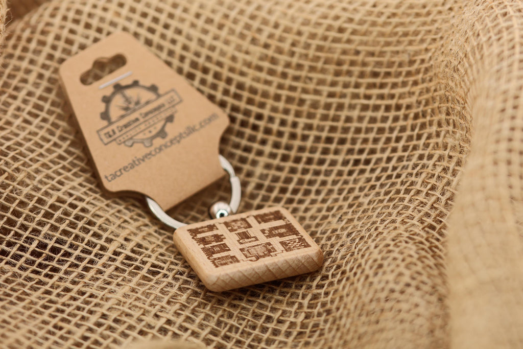 Laser engraved Clue gameboard keychain / bag charm: hardwood & stainless steel