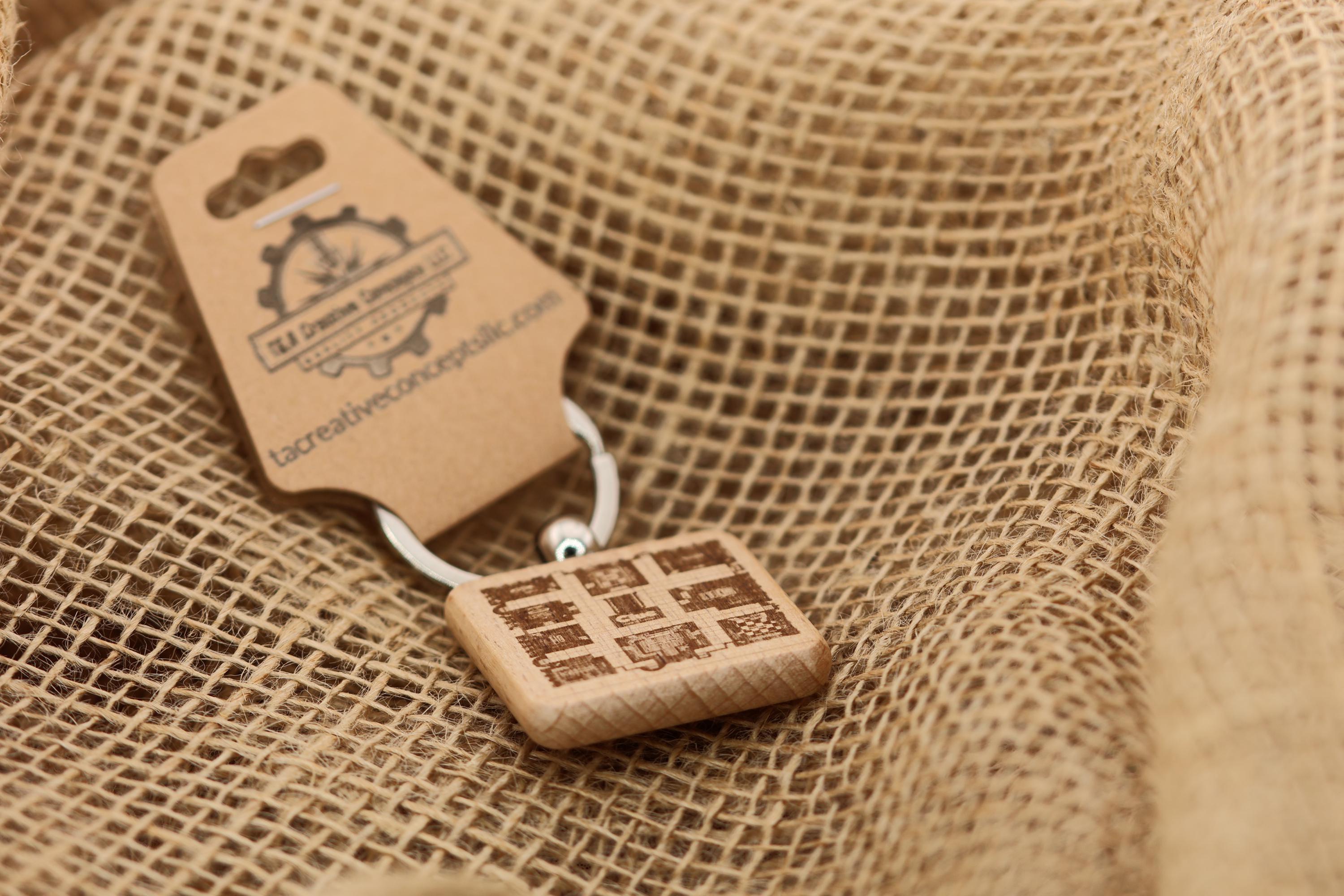 Laser engraved Clue gameboard keychain / bag charm: hardwood & stainless steel