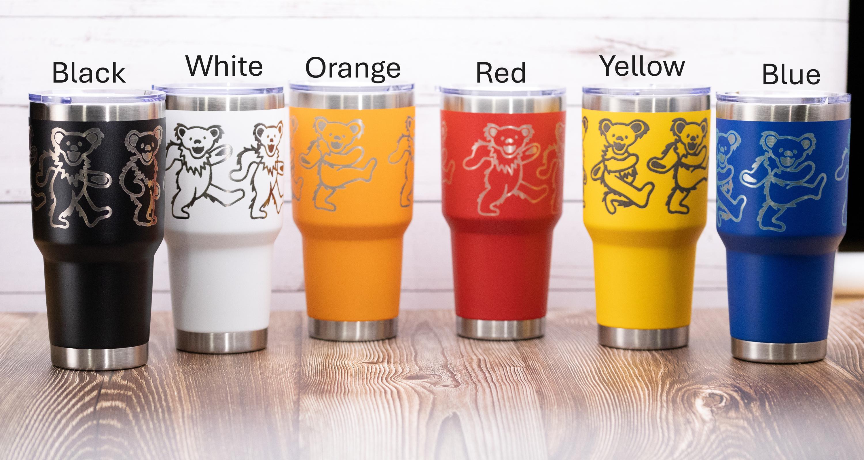 Grateful dead dancing bears 30oz laser engraved stainless steel tumbler with lid | custom color insulated cup