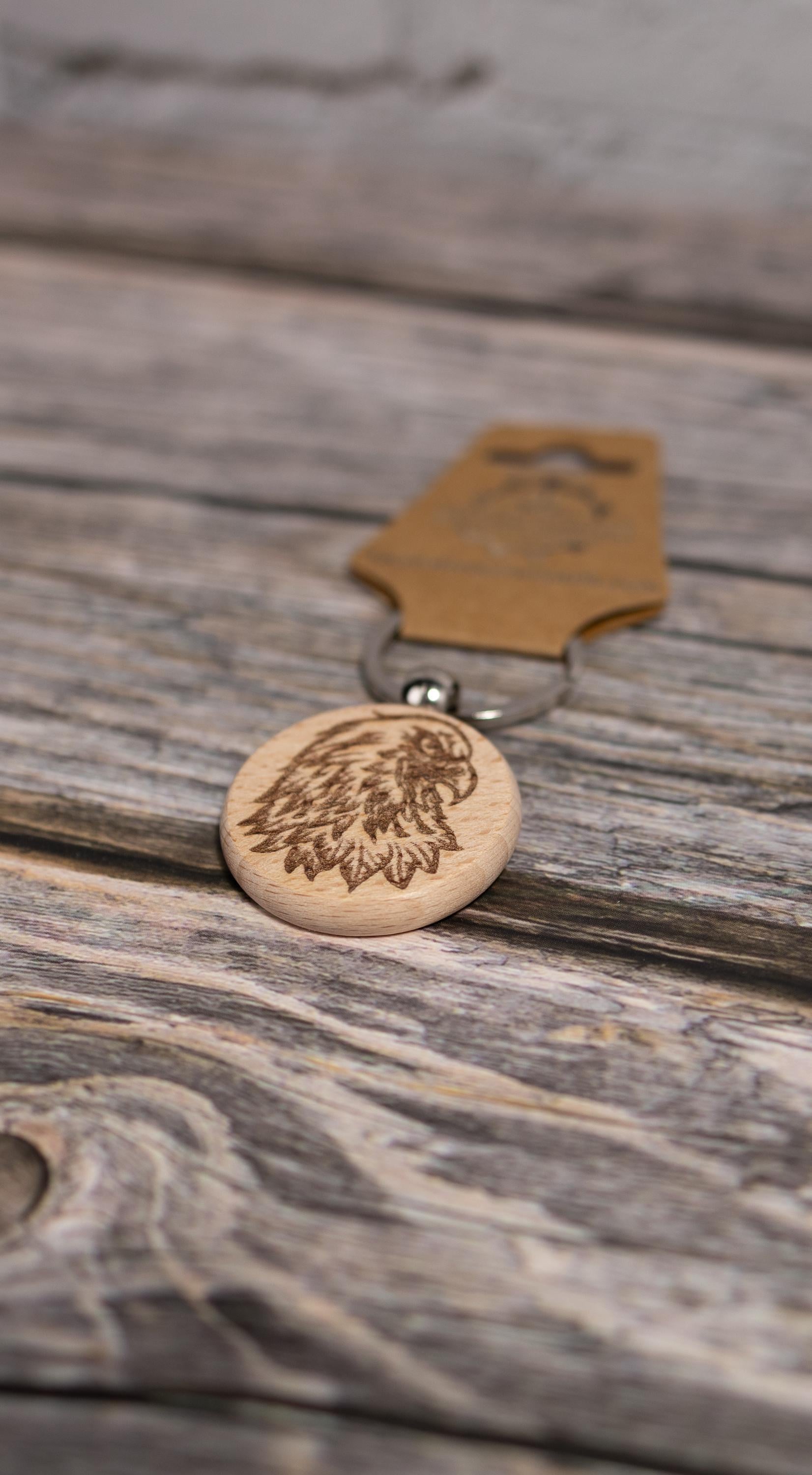 Laser engraved hardwood eagle keychain / bag charm - rustic key ring