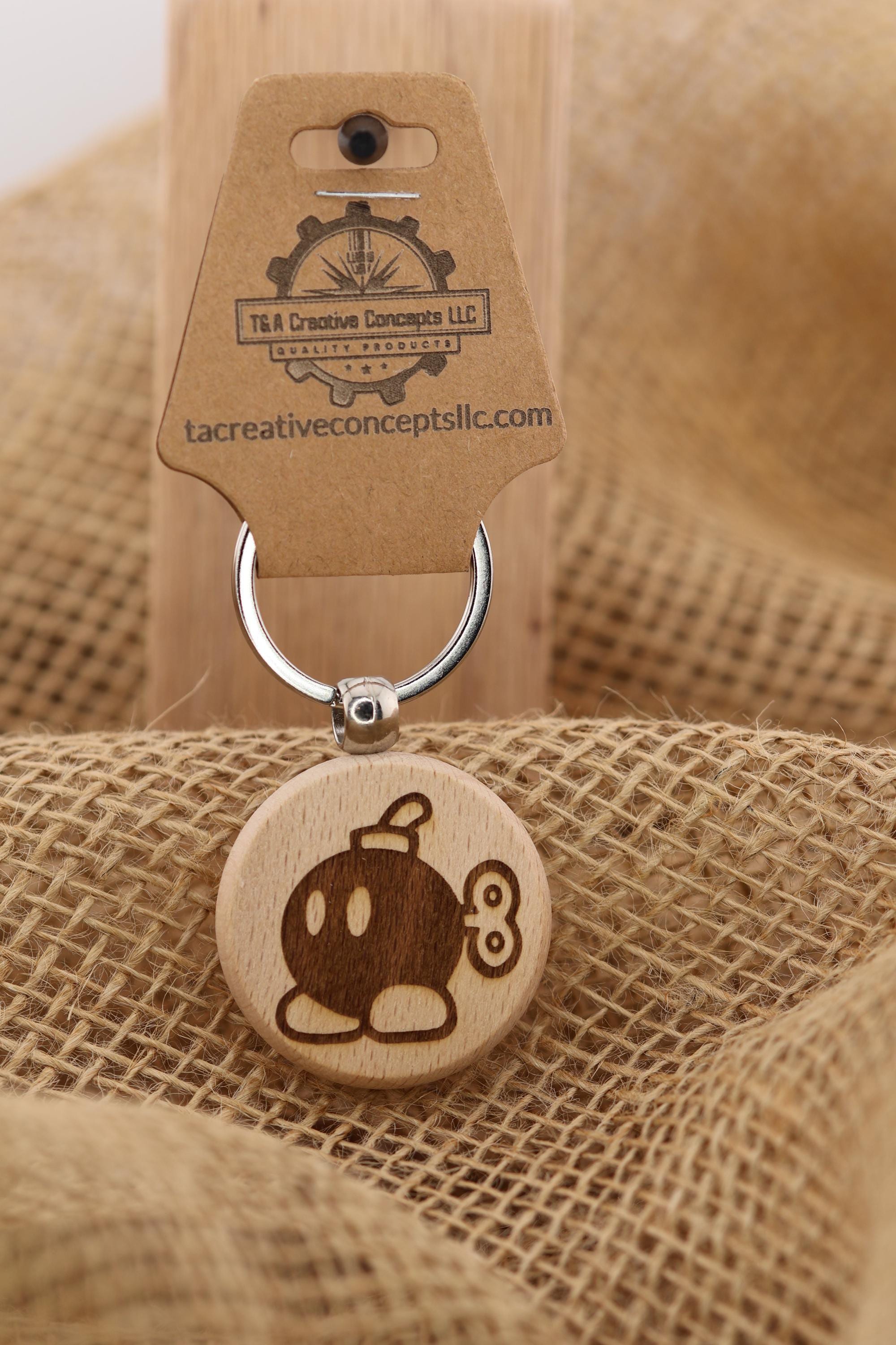 Hardwood Mario Bob-Omb Keychain / Bag Charm: laser engraved gamer gift