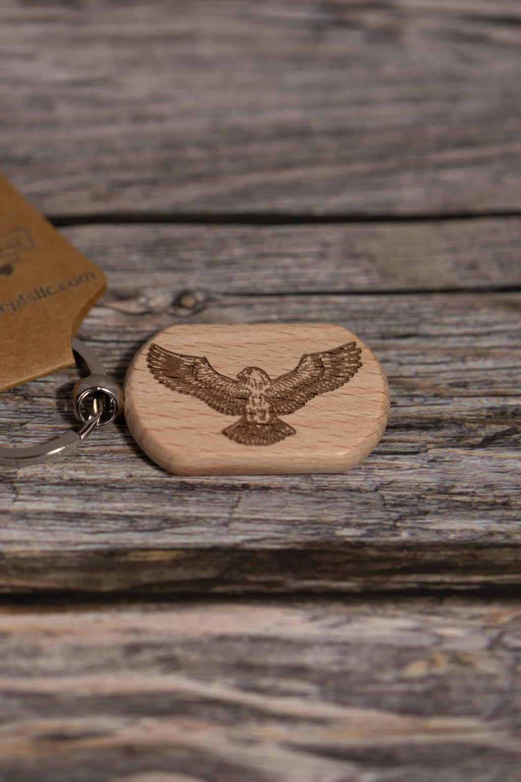 Laser engraved hardwood eagle keychain / bag charm - rustic key ring