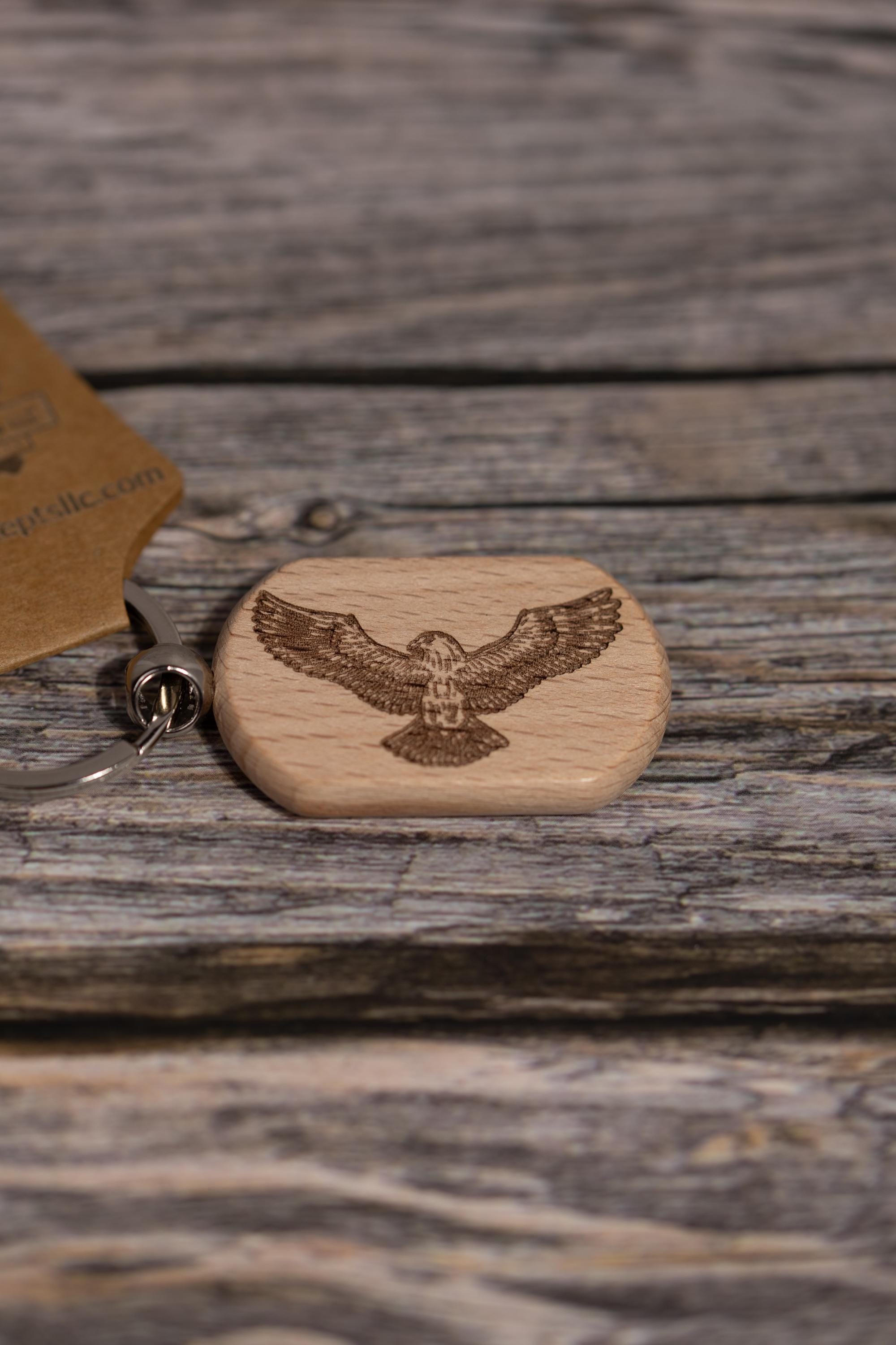 Laser engraved hardwood eagle keychain / bag charm - rustic key ring