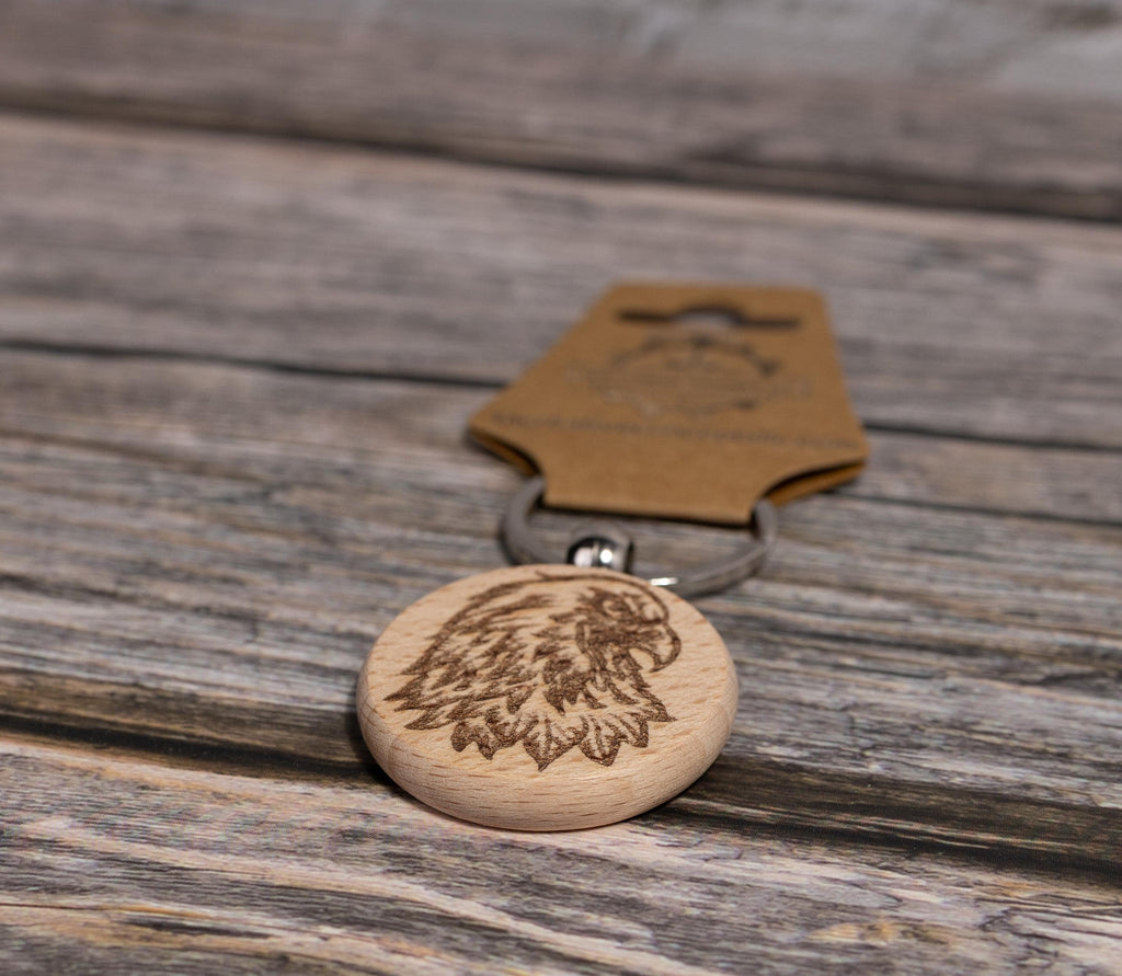 Laser engraved hardwood eagle keychain / bag charm - rustic key ring