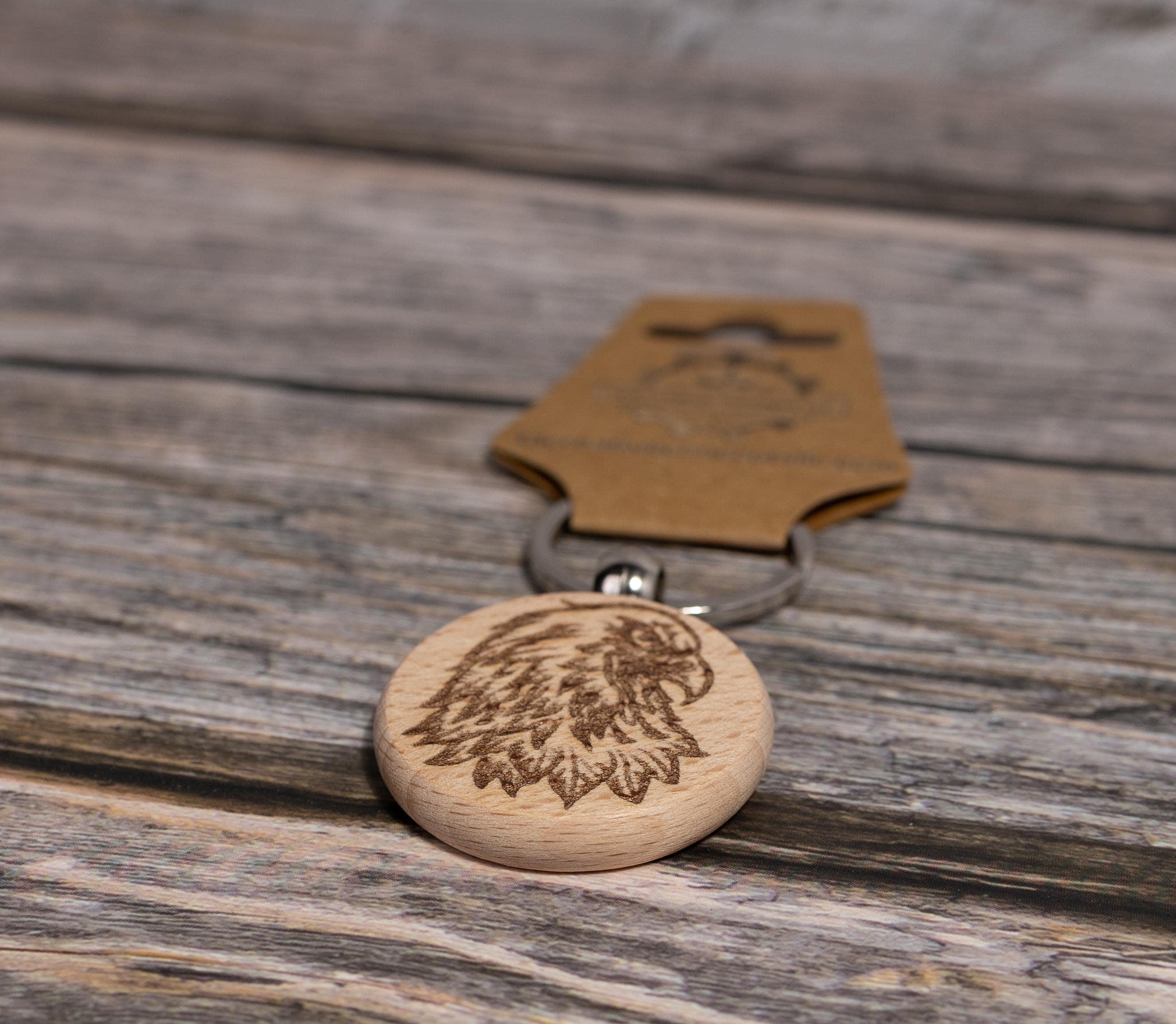 Laser engraved hardwood eagle keychain / bag charm - rustic key ring