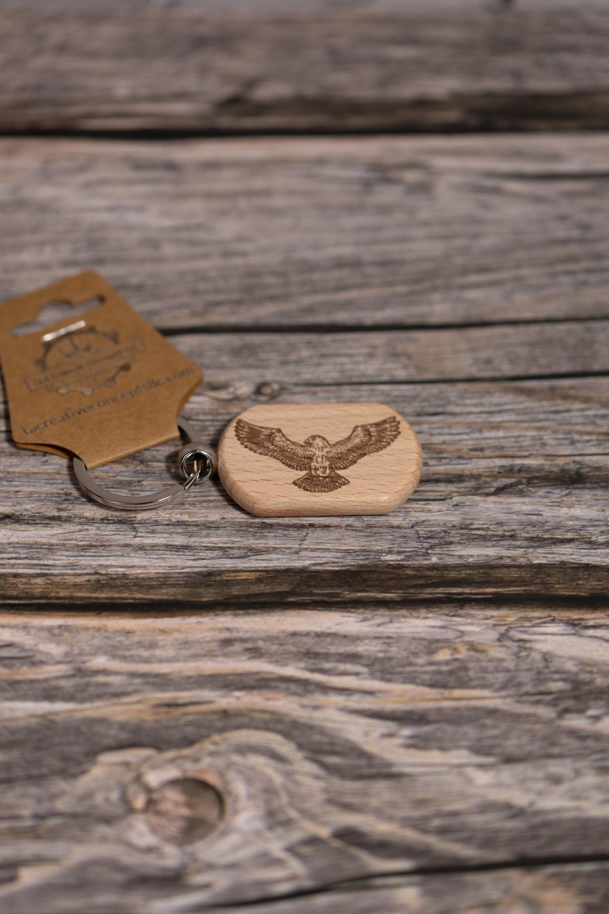 Laser engraved hardwood eagle keychain / bag charm - rustic key ring